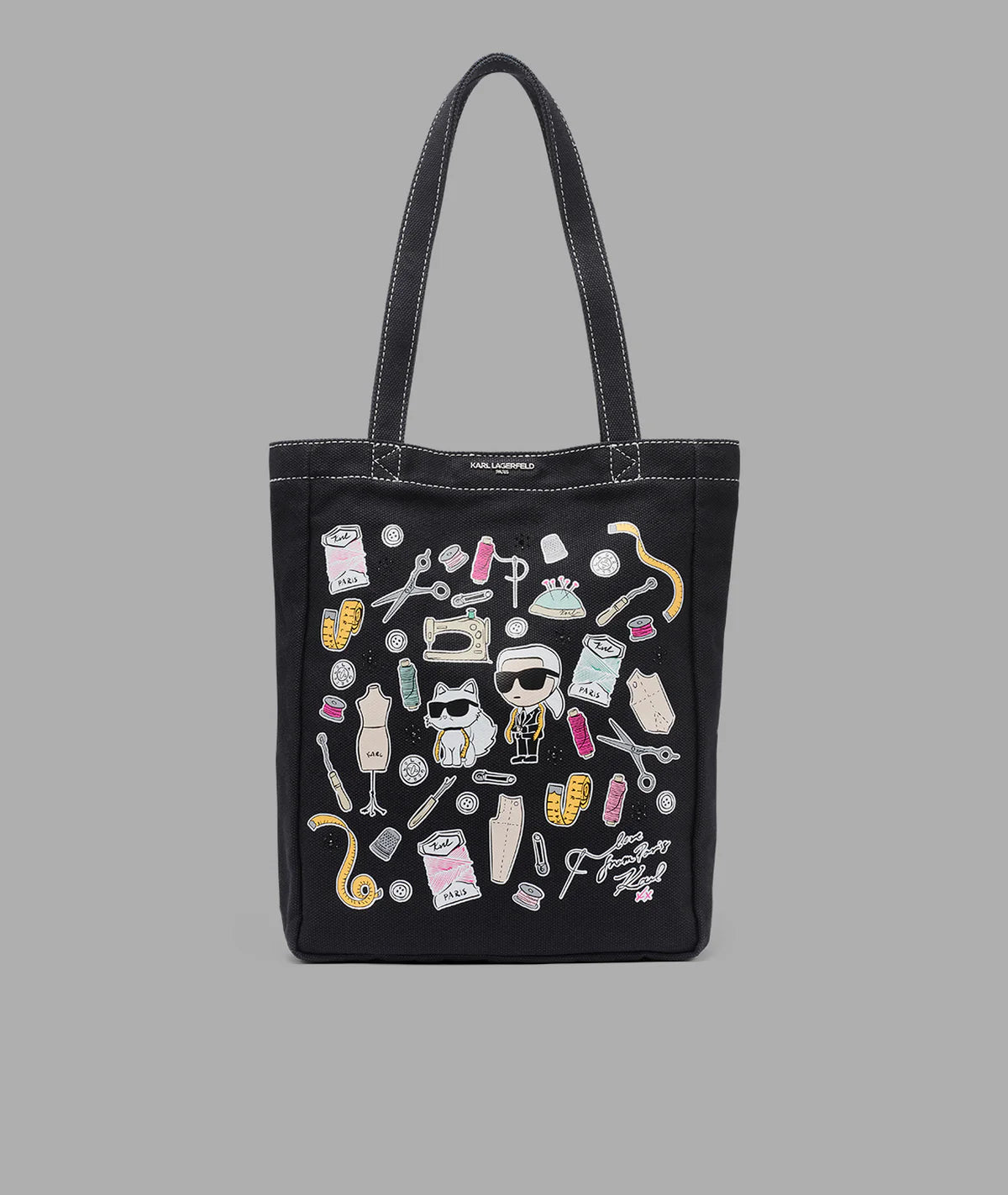 WOMEN'S CANNES KARL & CHOUPETTE CANVAS TOTE- Black