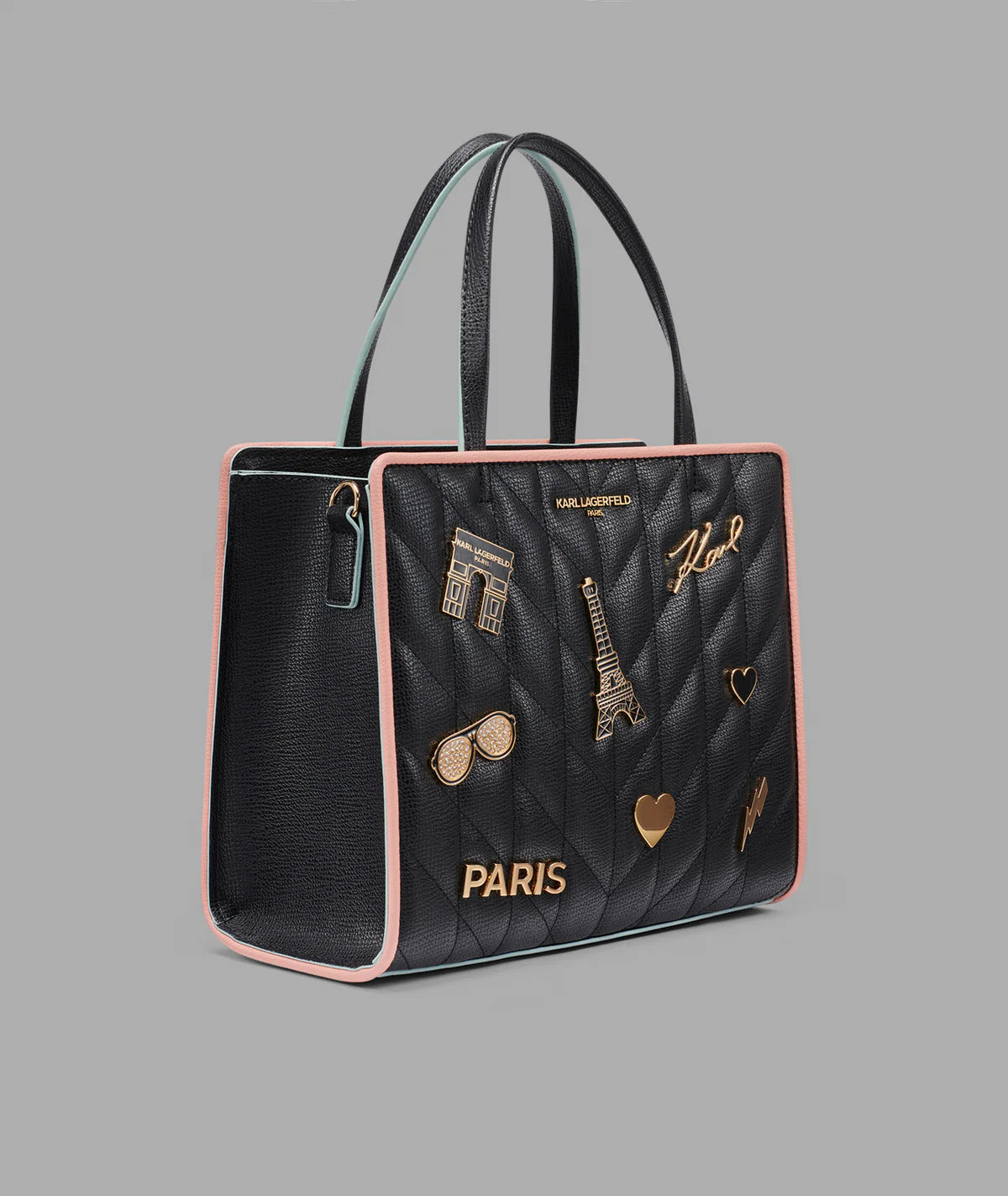 MAYBELLE SATCHEL WITH PINS AND CONTRAST TRIM-Black