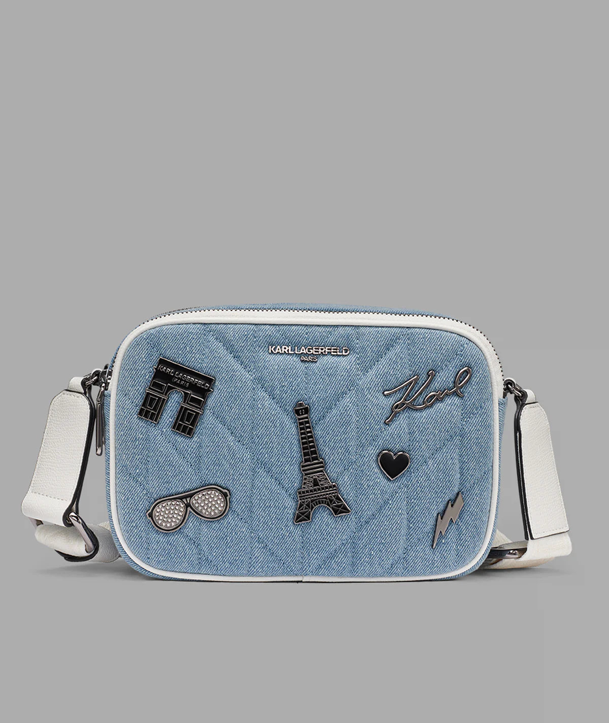MAYBELLE DENIM CROSSBODY WITH PARIS PINS