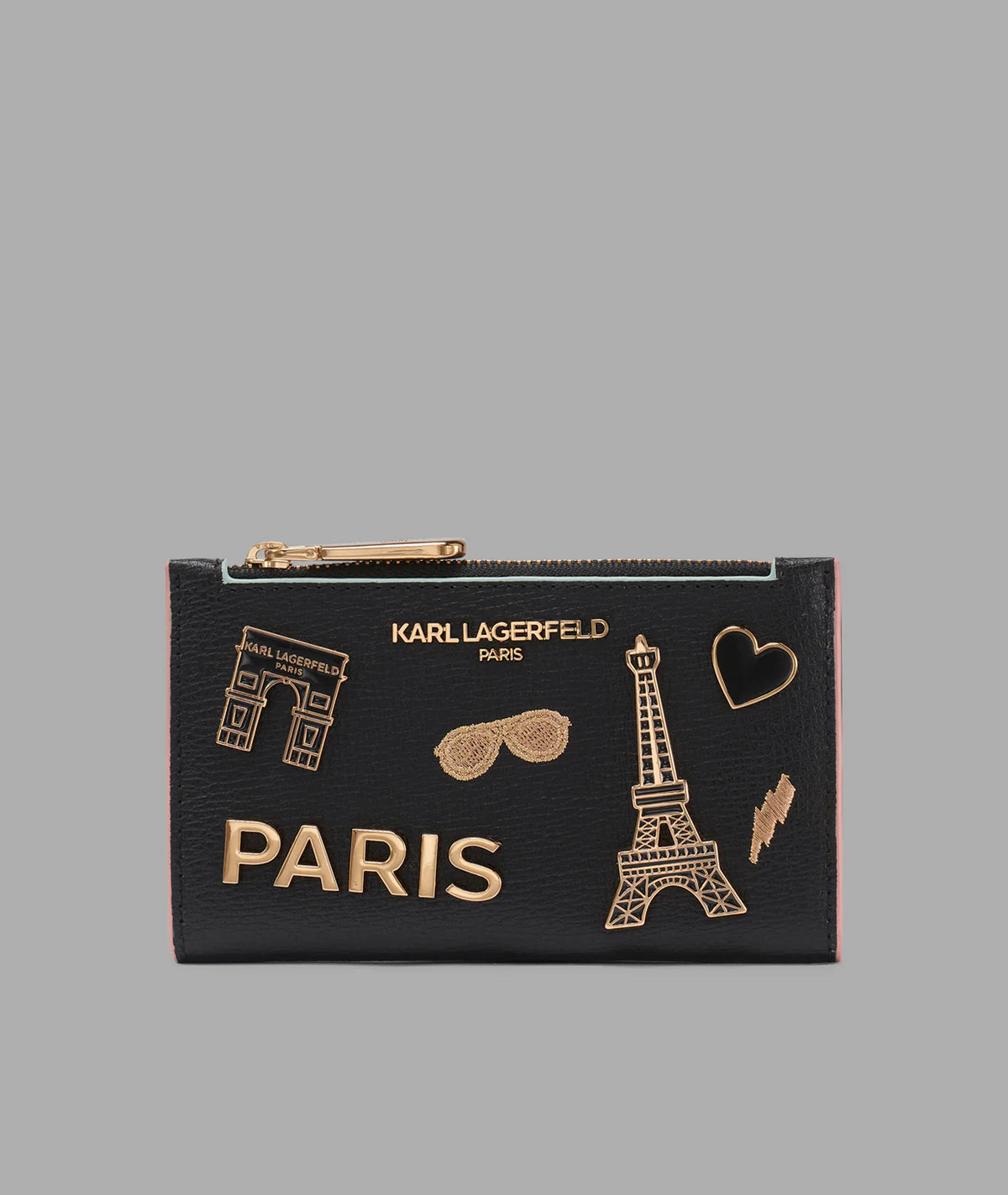 BI-FOLD CARD CASE WITH PINS-Black/Gold