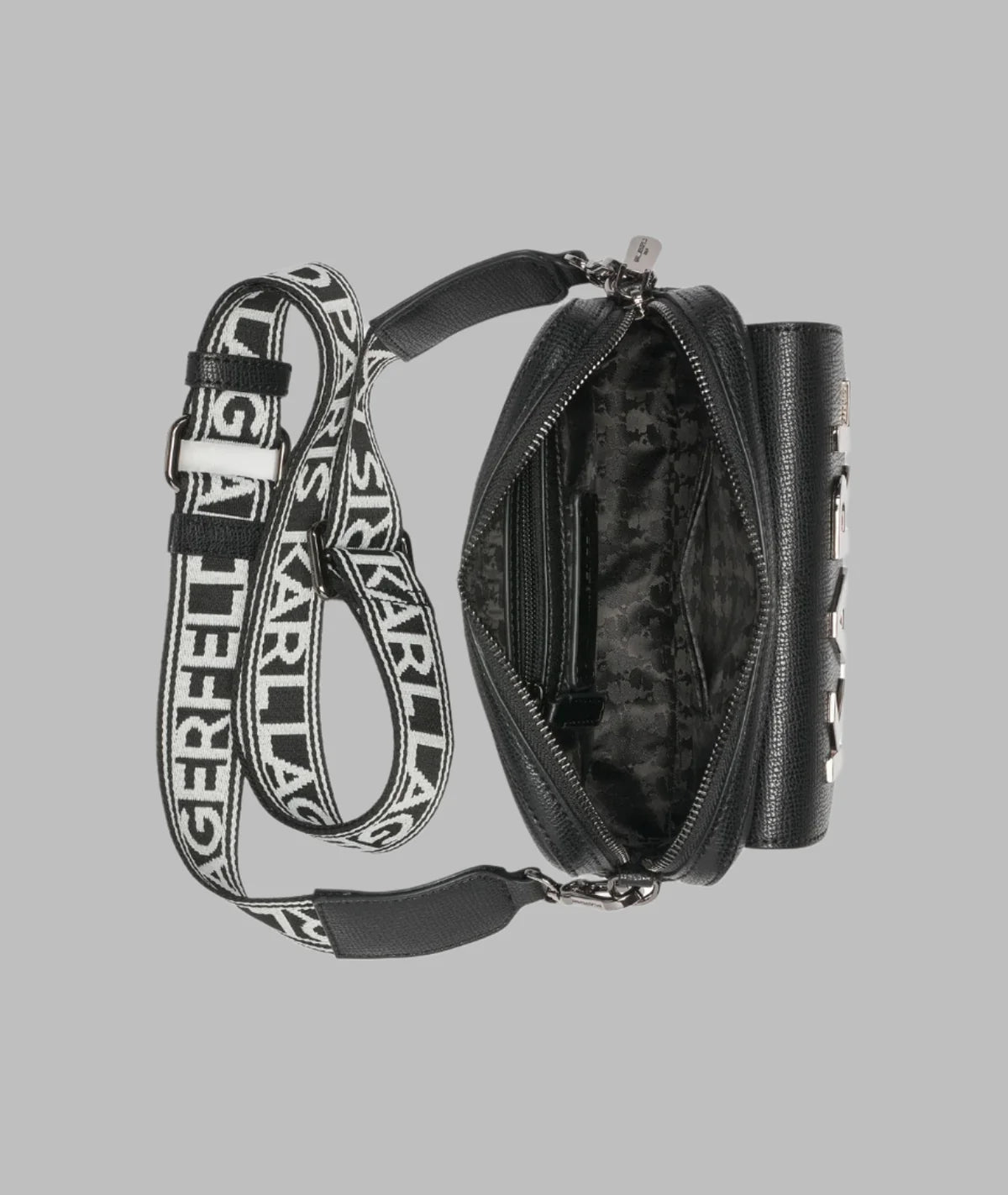 Karl Lagerfeld Paris Womens' MAYBELLE CAMERA CROSSBODY Black/Gunmetal