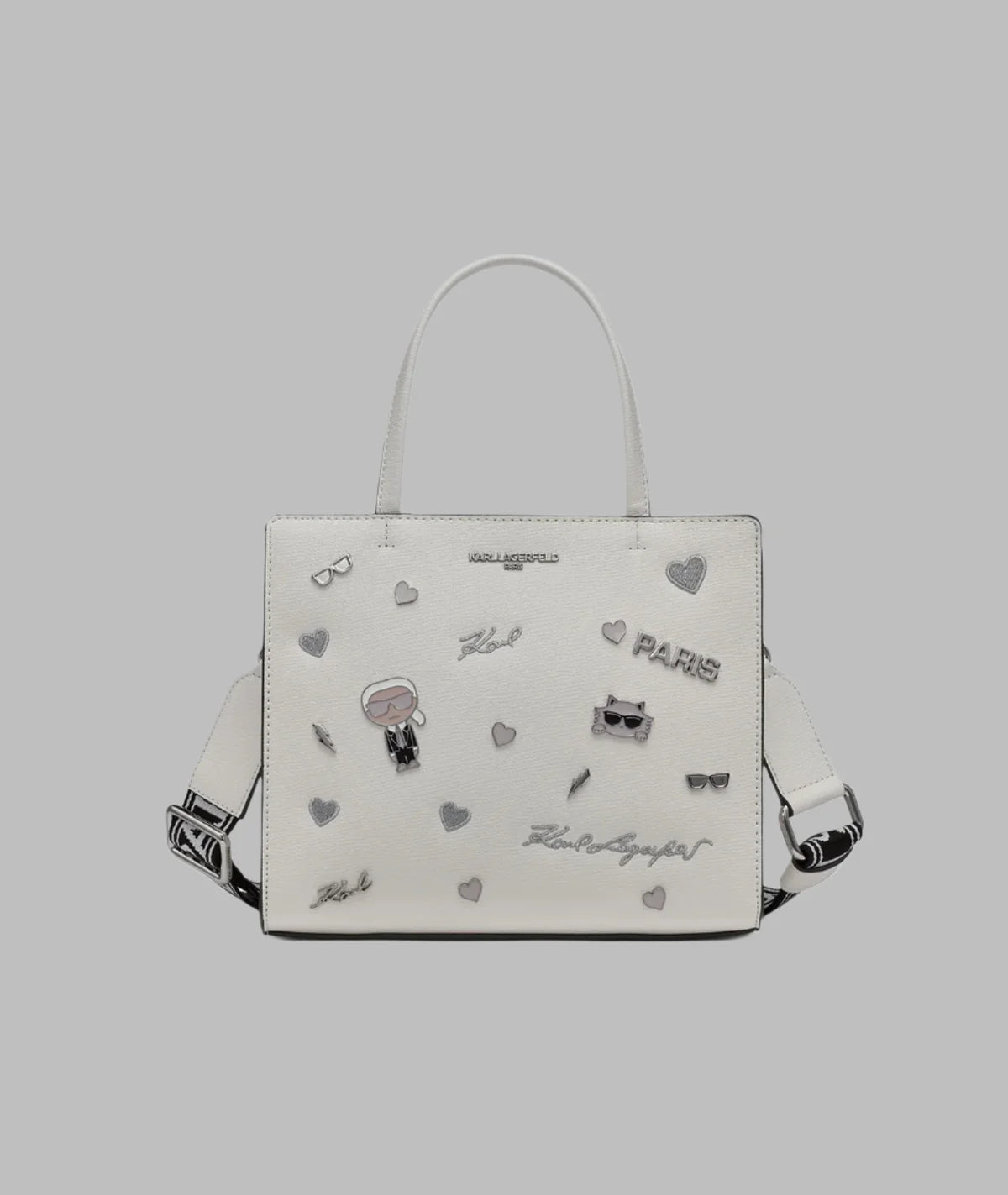 Karl Lagerfeld Paris Womens' MAYBELLE SATCHEL WITH PINS WHITE