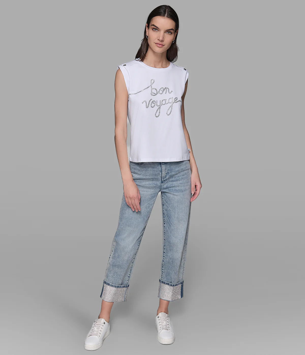 Karl Lagerfeld Paris Womens' Bon Voyage Logo Tee | WHITE