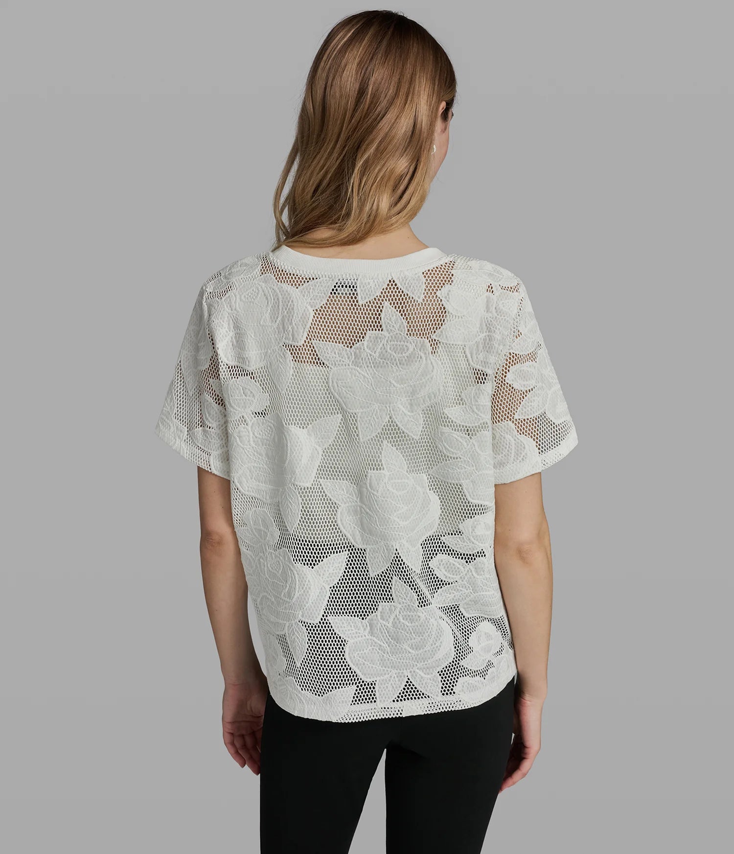 KARL LAGERFELD WOMEN'S FLORAL MESH TOP-White