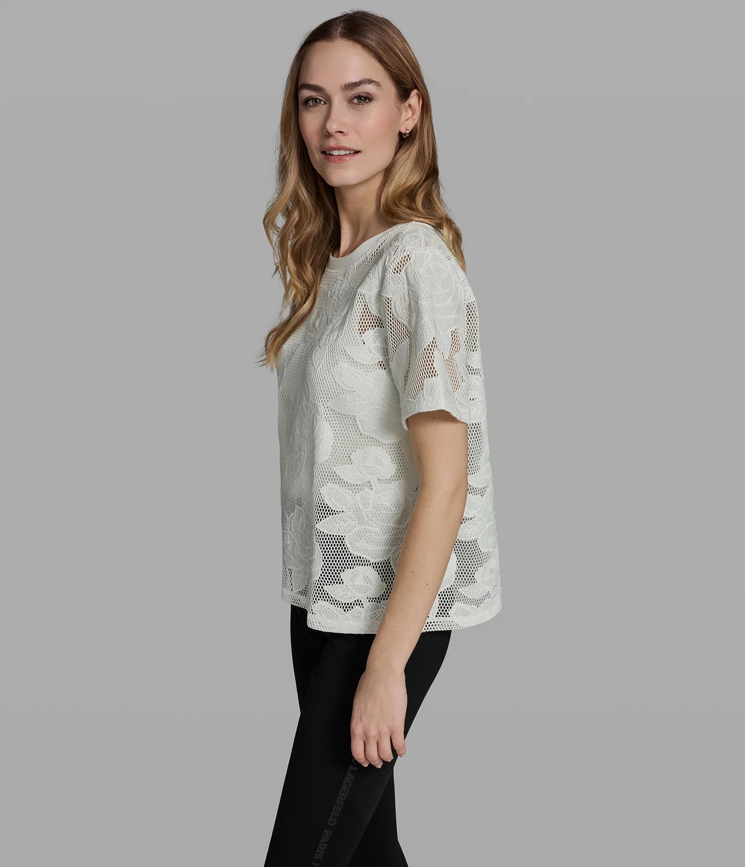 KARL LAGERFELD WOMEN'S FLORAL MESH TOP-White