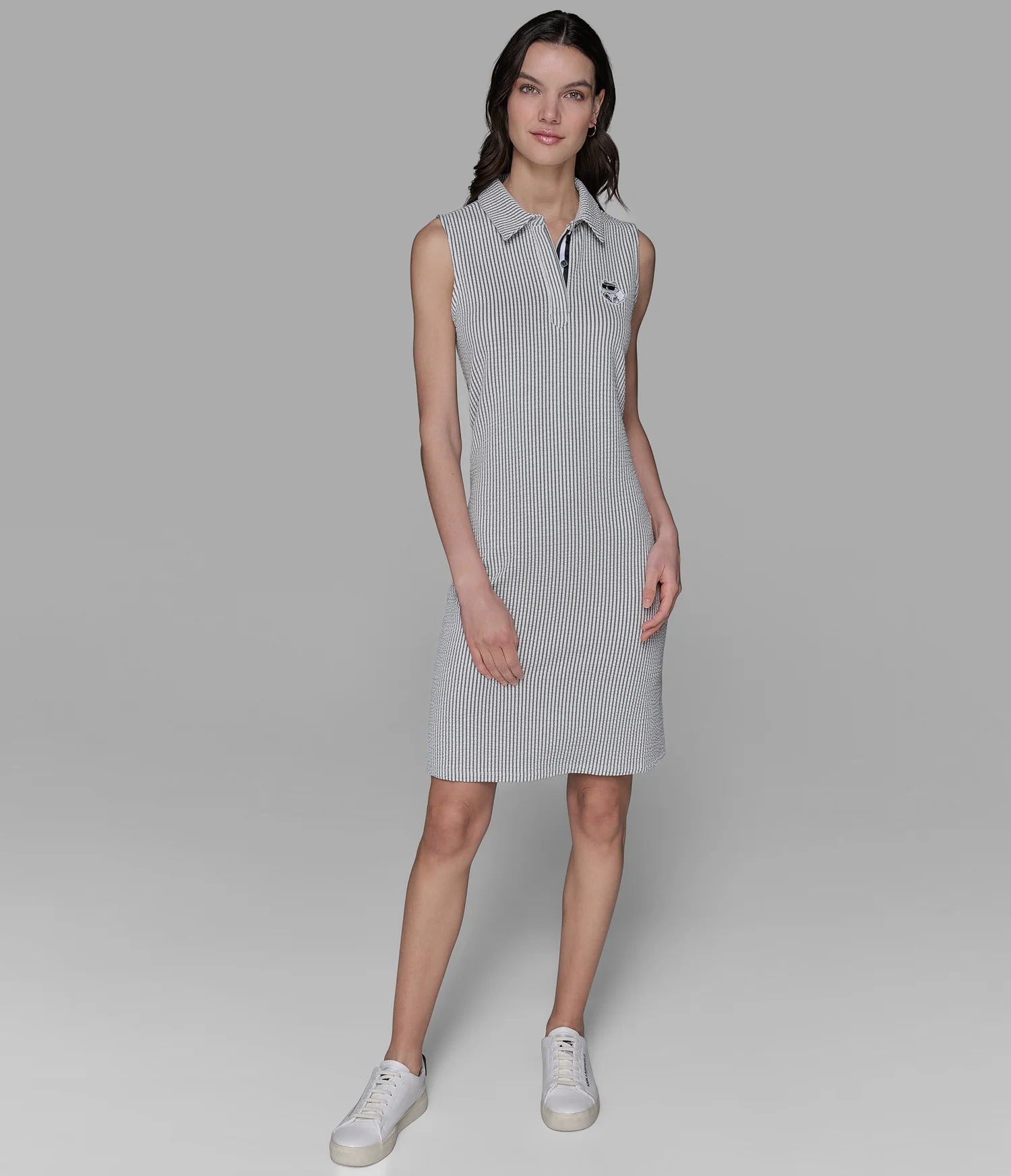 KARL WOMENS' SLEEVELESS SEERSUCKER POLO DRESS