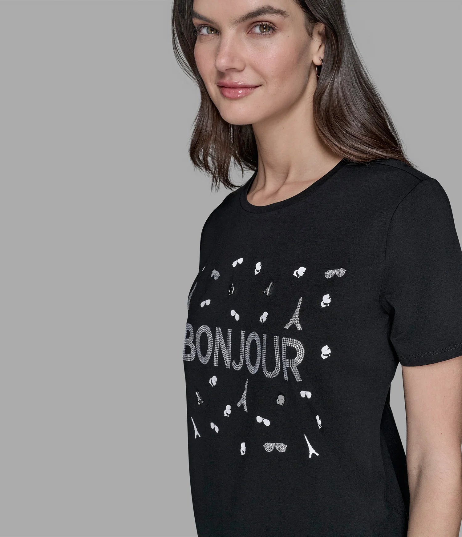 KARL WOMENS' LUXE BONJOUR WHIMSY PINS TEE