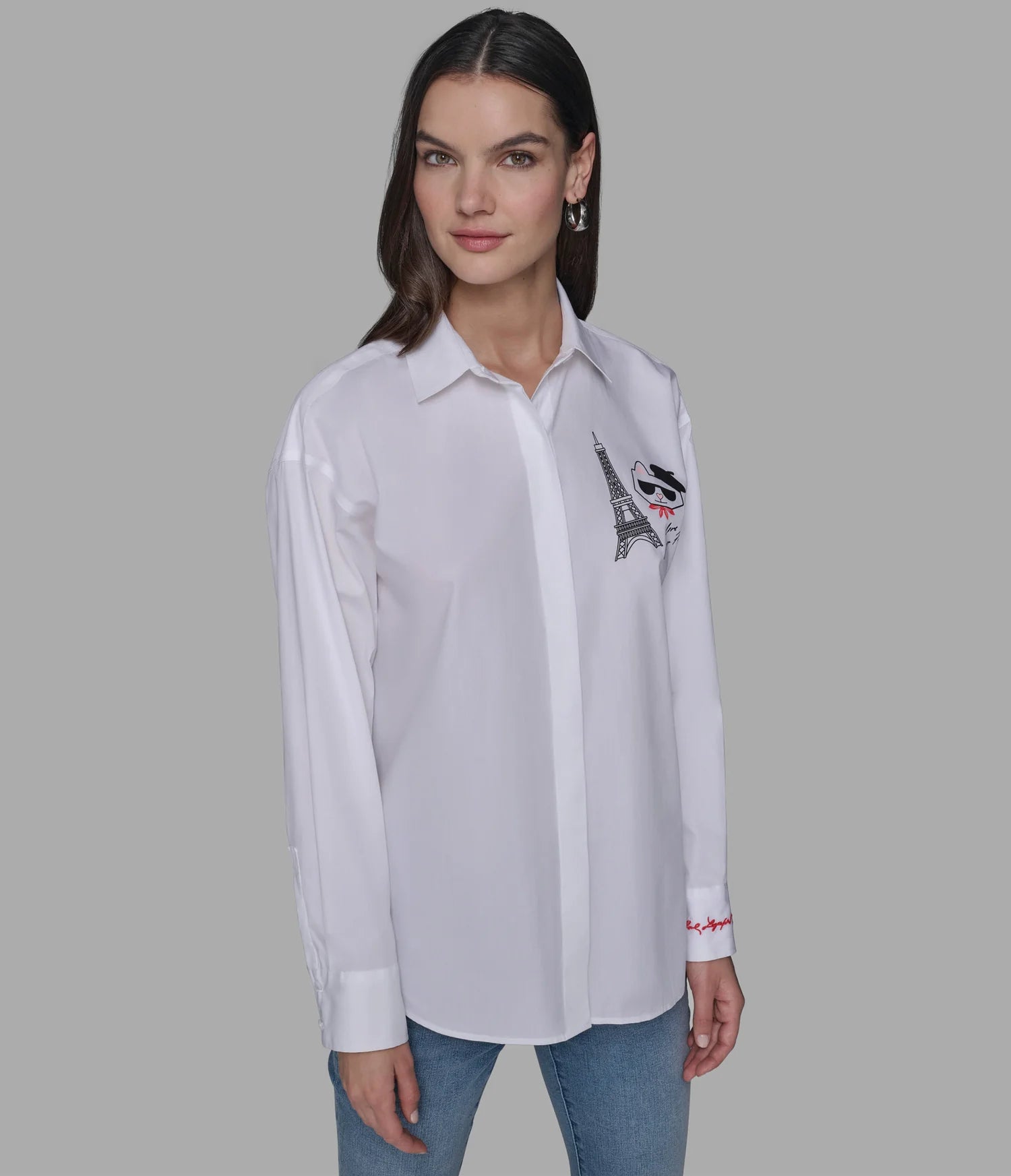 Womens' Karl Lagerfeld Paris CHOUPETTE IN PARIS POPLIN SHIRT
