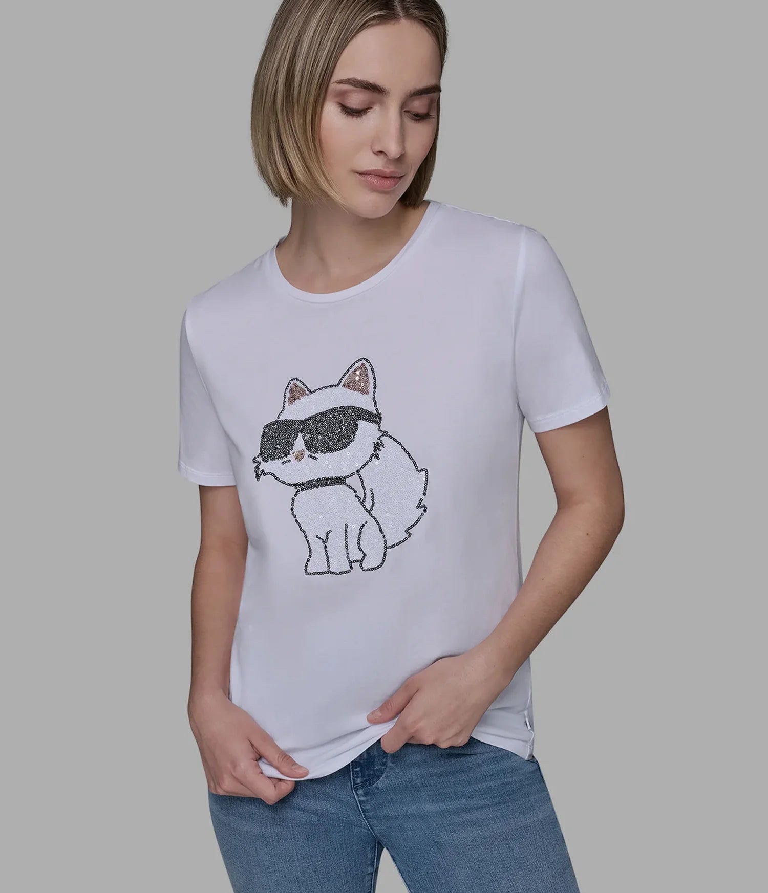 KARL CHOUPETTE SEQUIN LOGO TEE-White