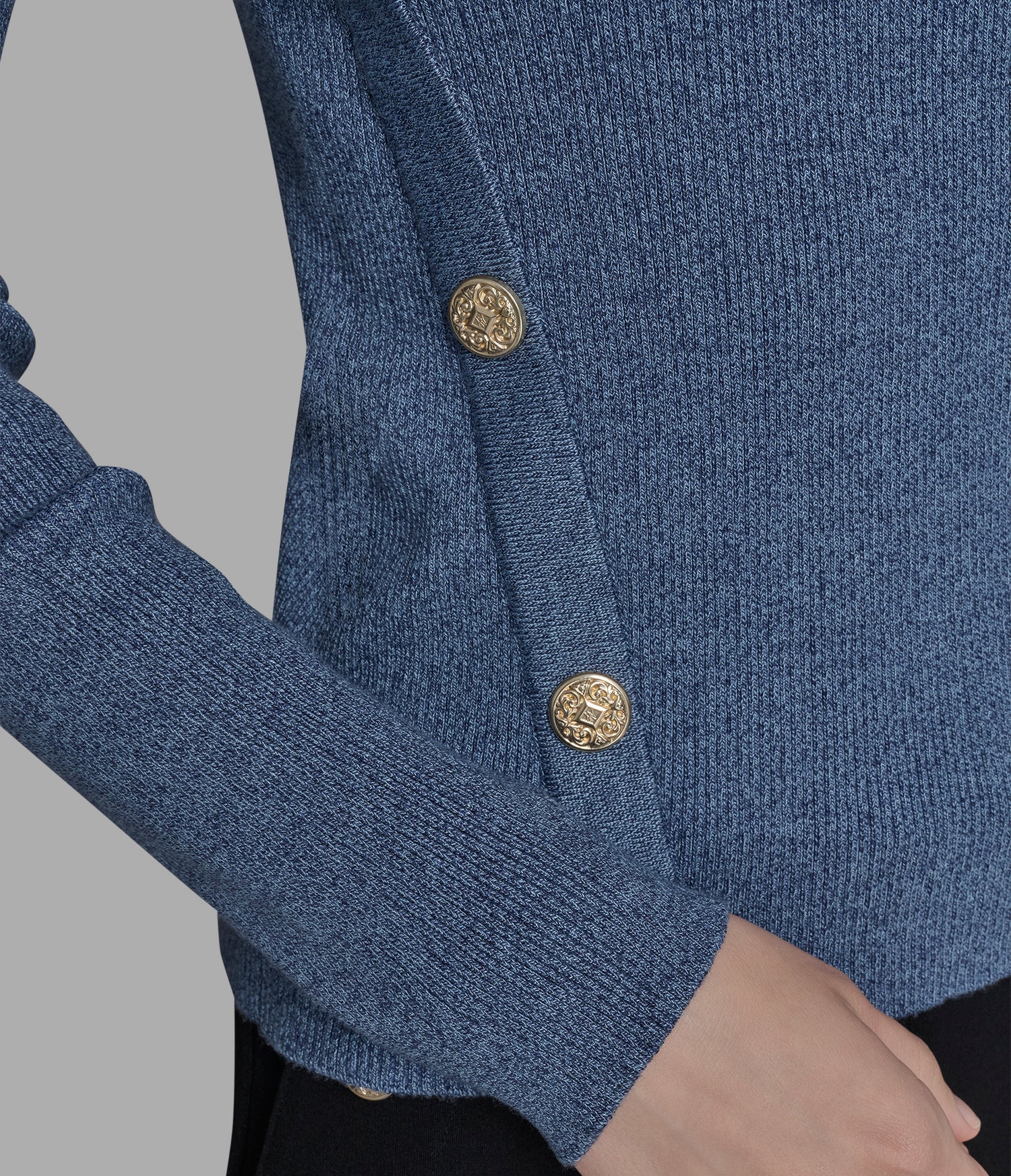 Karl Lagerfeld Paris Womens' HEATHERED BUTTON-DETAILED SWEATER