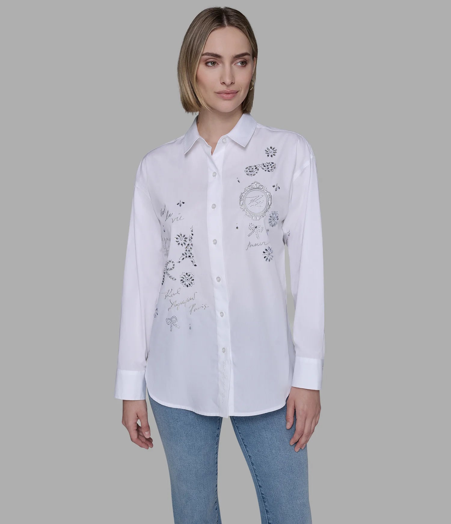 KARL WOMENS' PARIS WHIMSY POPLIN SHIRT