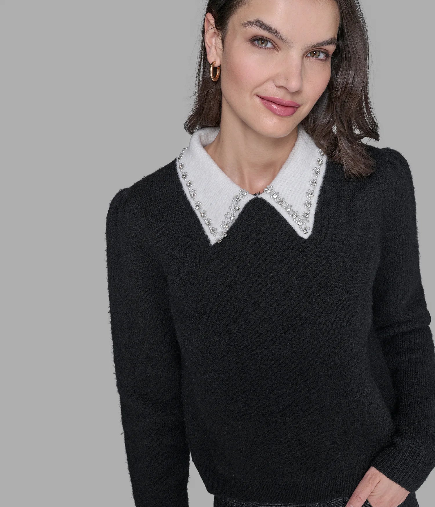 Karl Lagerfeld Paris Women's EMBELLISHED COLLAR SWEATER