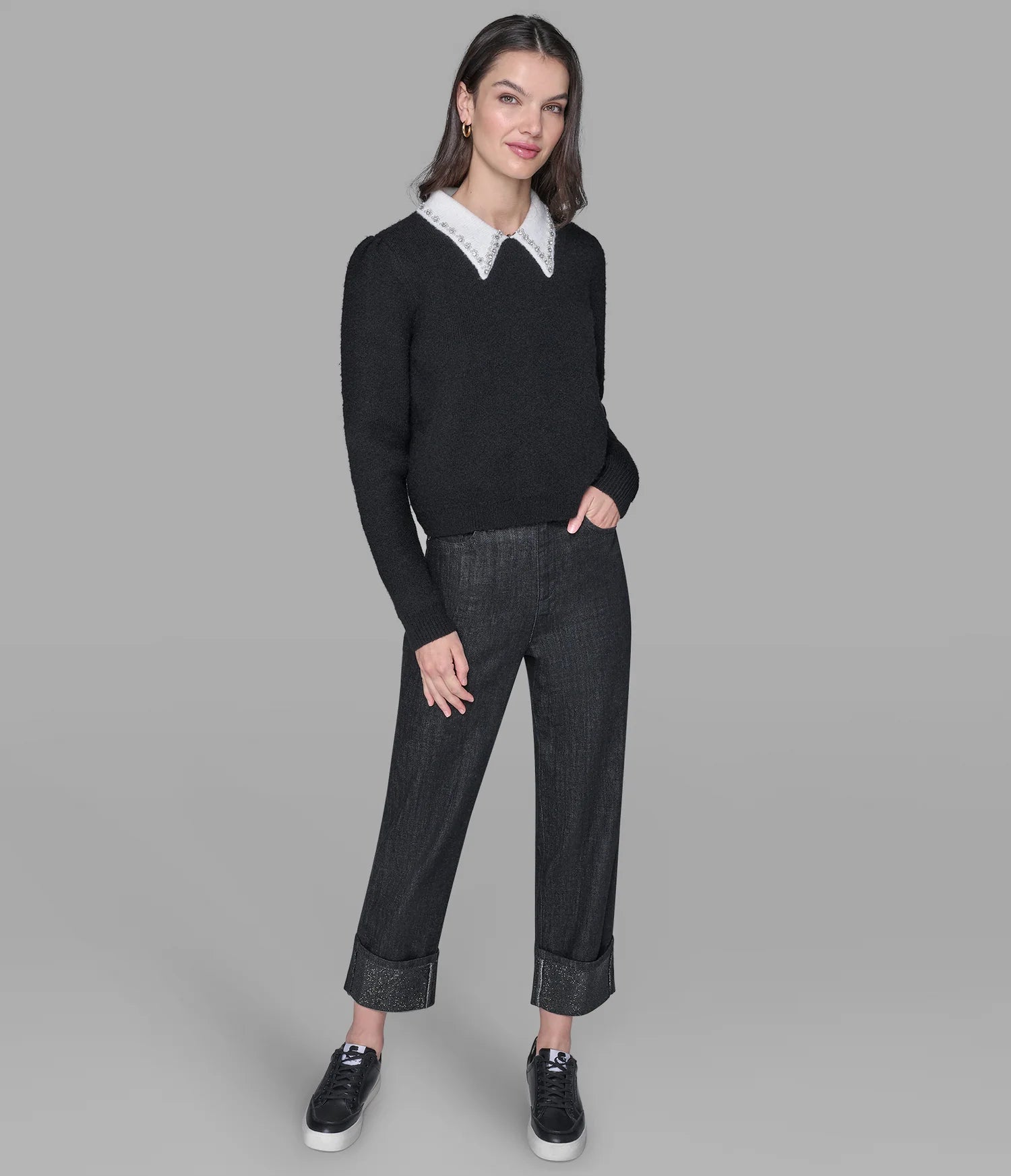 Karl Lagerfeld Paris Women's EMBELLISHED COLLAR SWEATER