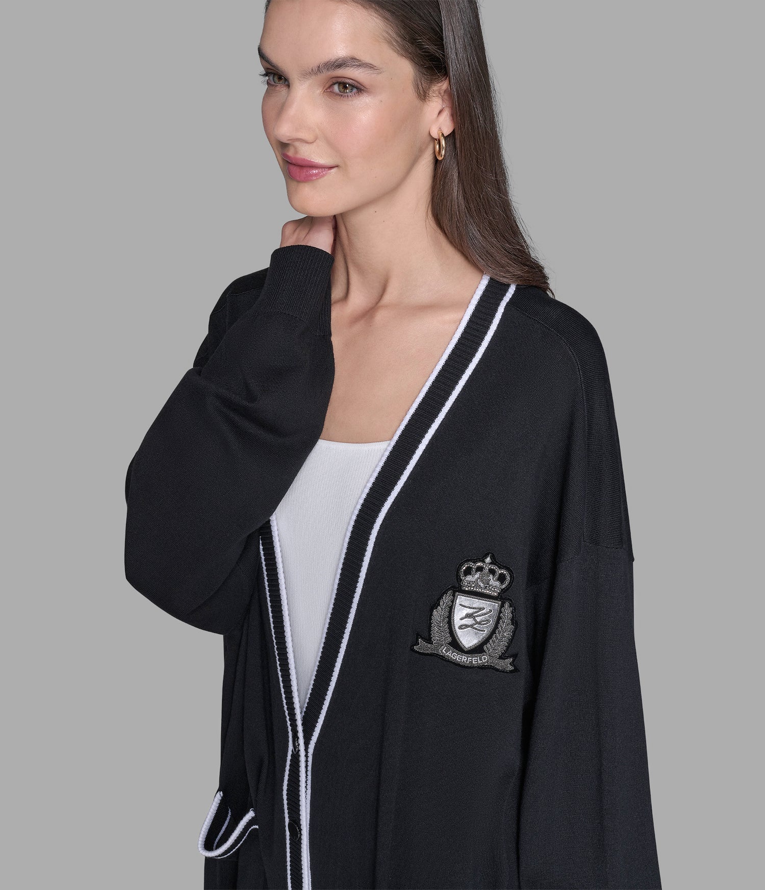 Karl Lagerfeld Paris Women's VARSITY CARDIGAN WITH PATCH