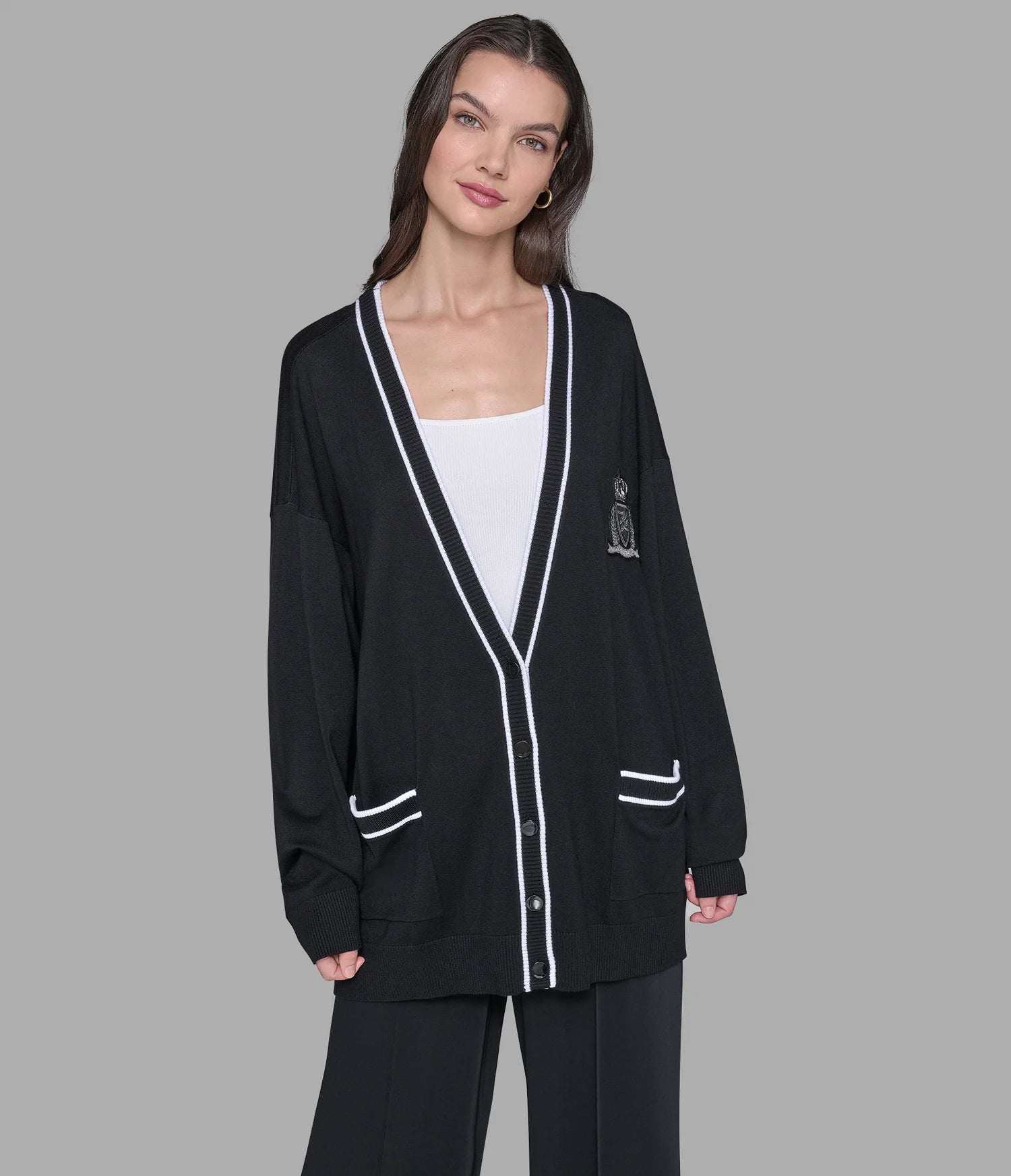 Karl Lagerfeld Paris Women's VARSITY CARDIGAN WITH PATCH