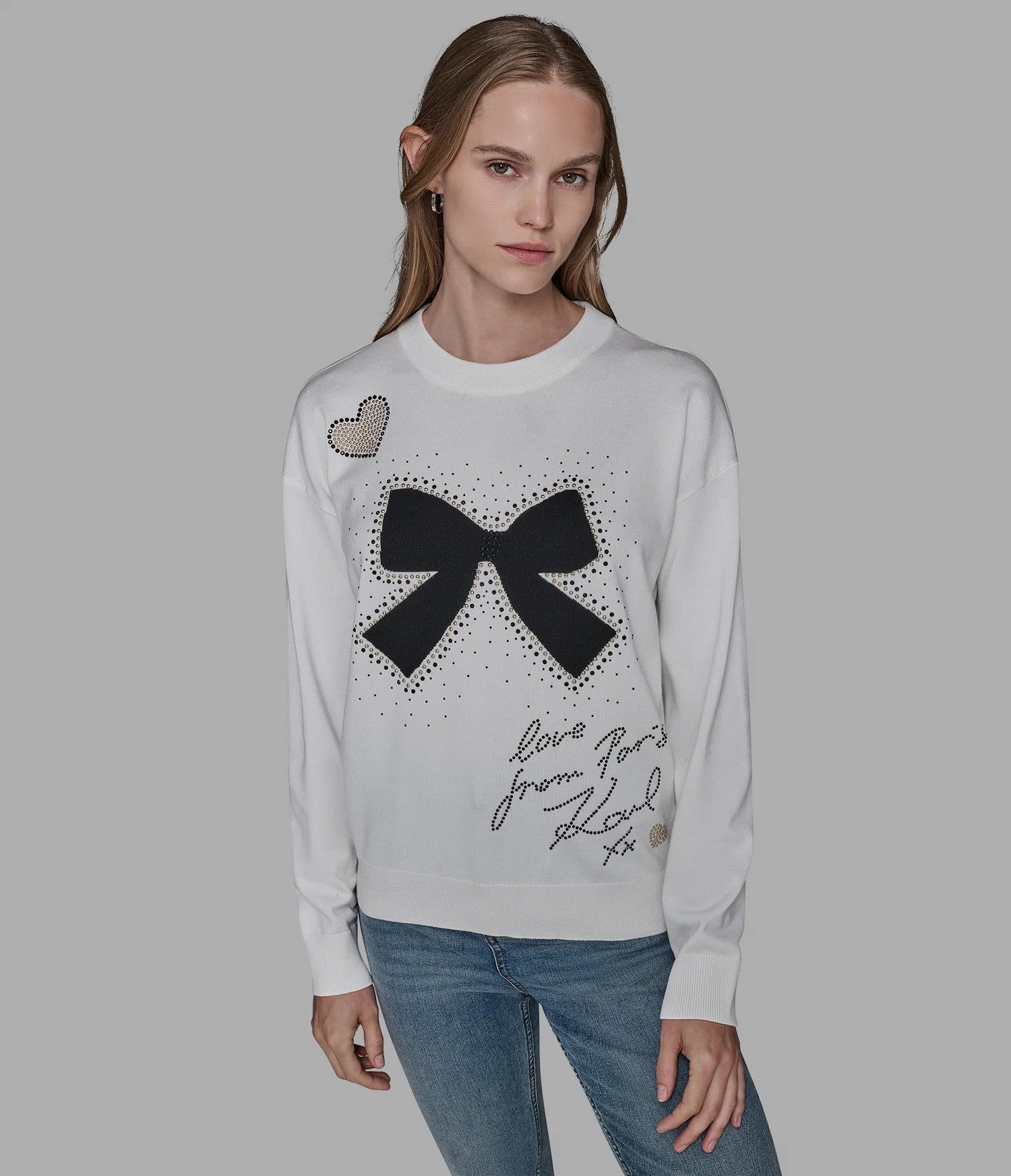 Karl Lagerfeld Paris Women's WHIMSY BOW SWEATER WHITE