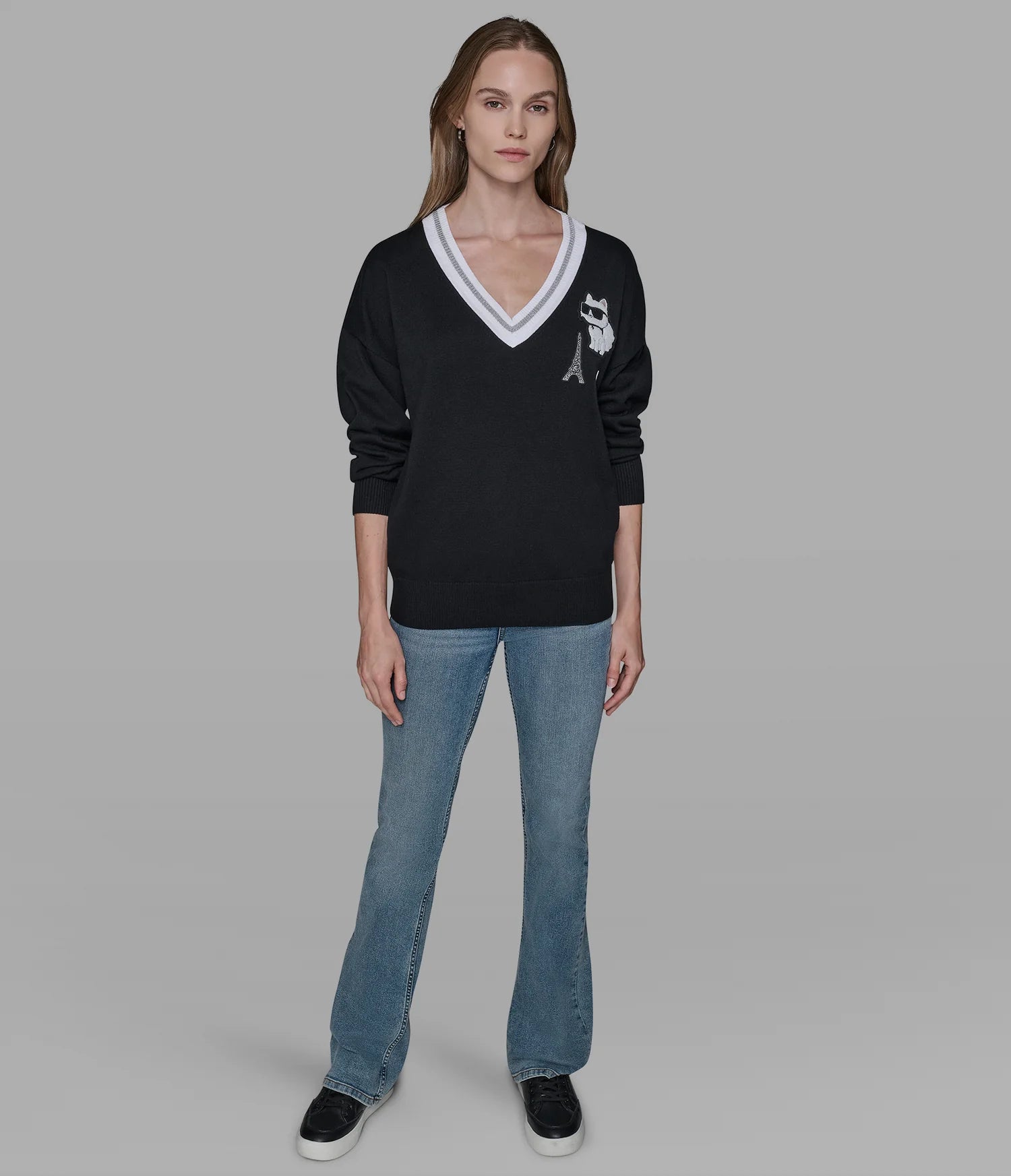 Karl Lagerfeld Paris Women's VARSITY SWEATER WITH PATCHES black