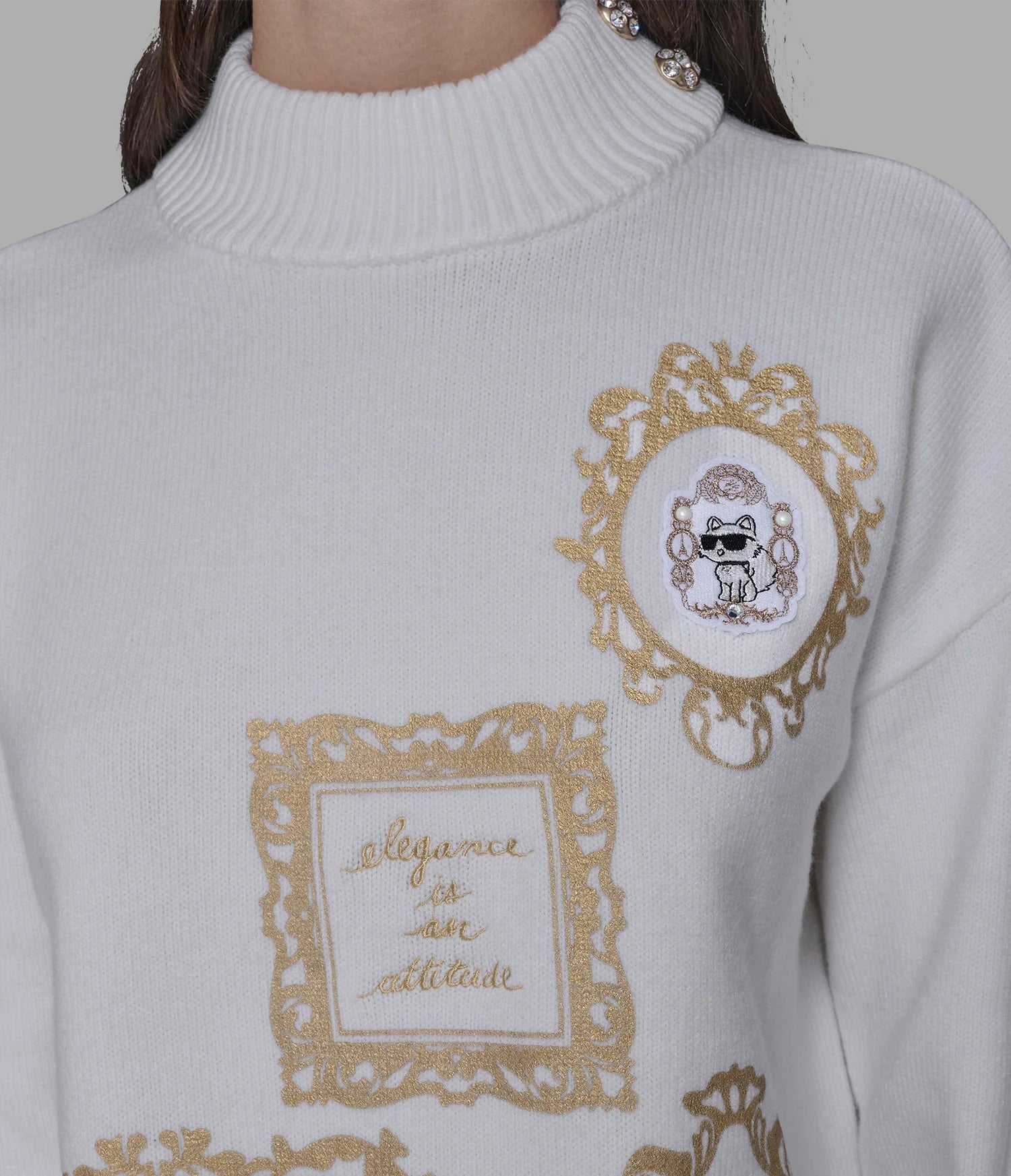 Karl Lagerfeld Paris Women's KARL AND CHOUPETTE FRAME SWEATER