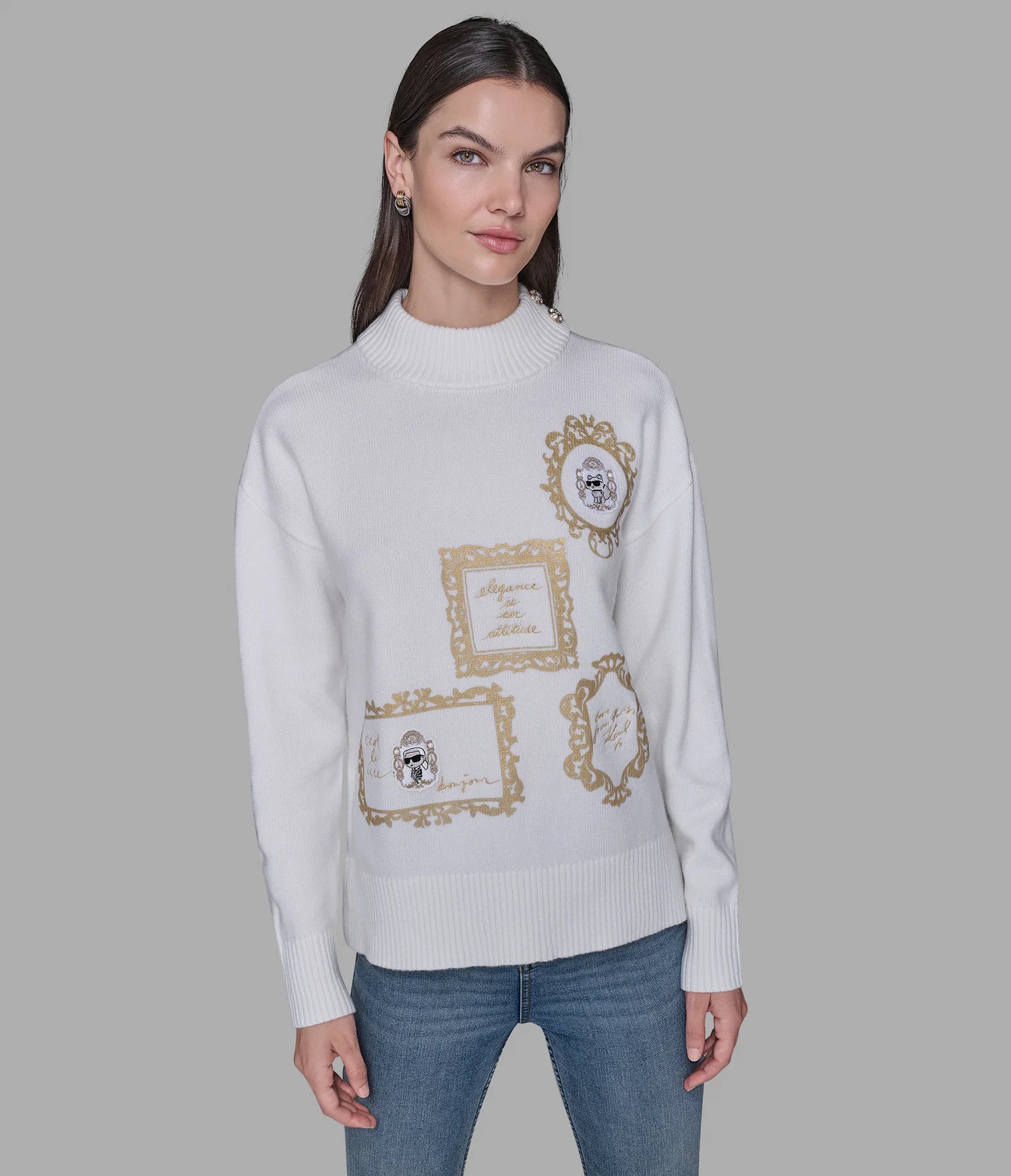 Karl Lagerfeld Paris Women's KARL AND CHOUPETTE FRAME SWEATER