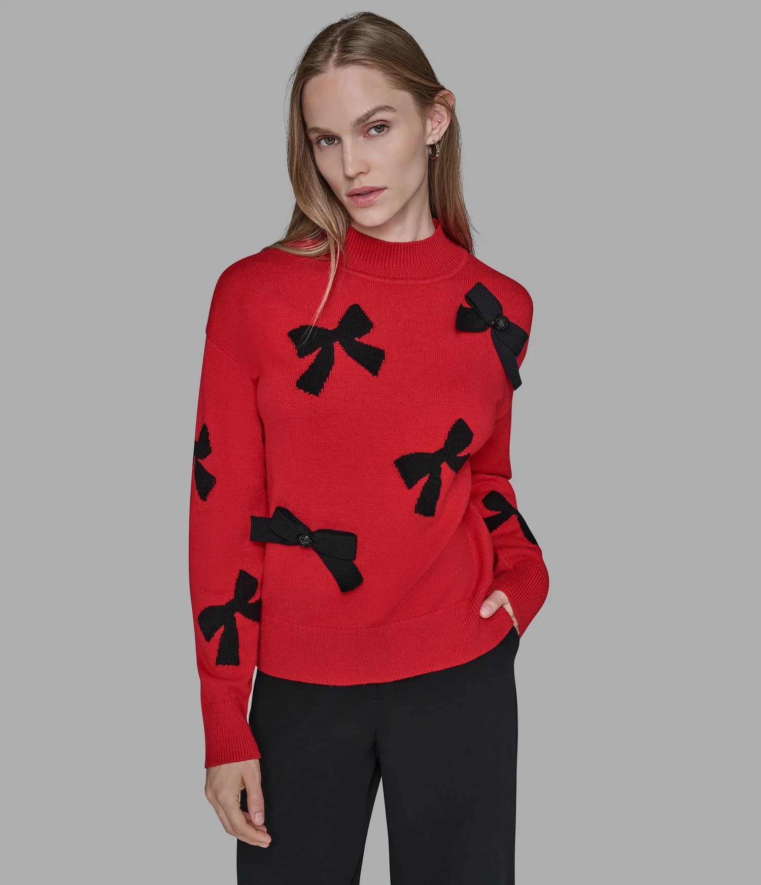 Karl Lagerfeld Paris Womens' 3D BOW SWEATER RED