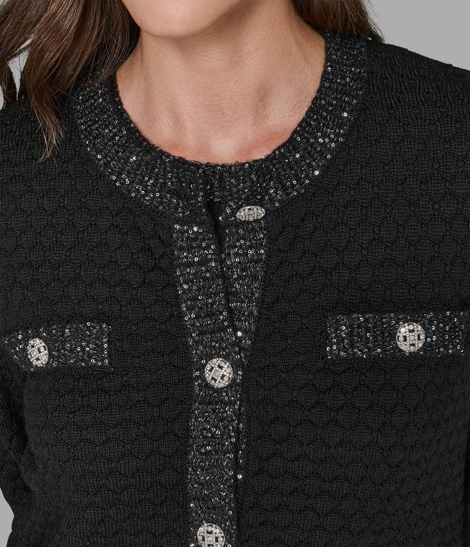 Karl Lagerfeld Paris Women's TEXTURED KNIT CROPPED CARDIGAN