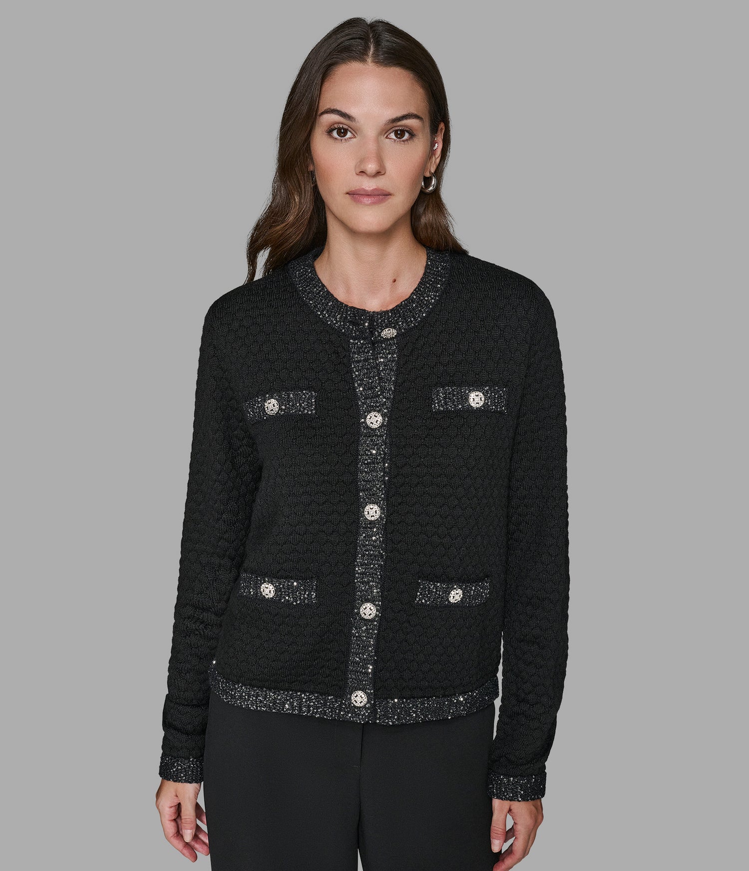 Karl Lagerfeld Paris Women's TEXTURED KNIT CROPPED CARDIGAN