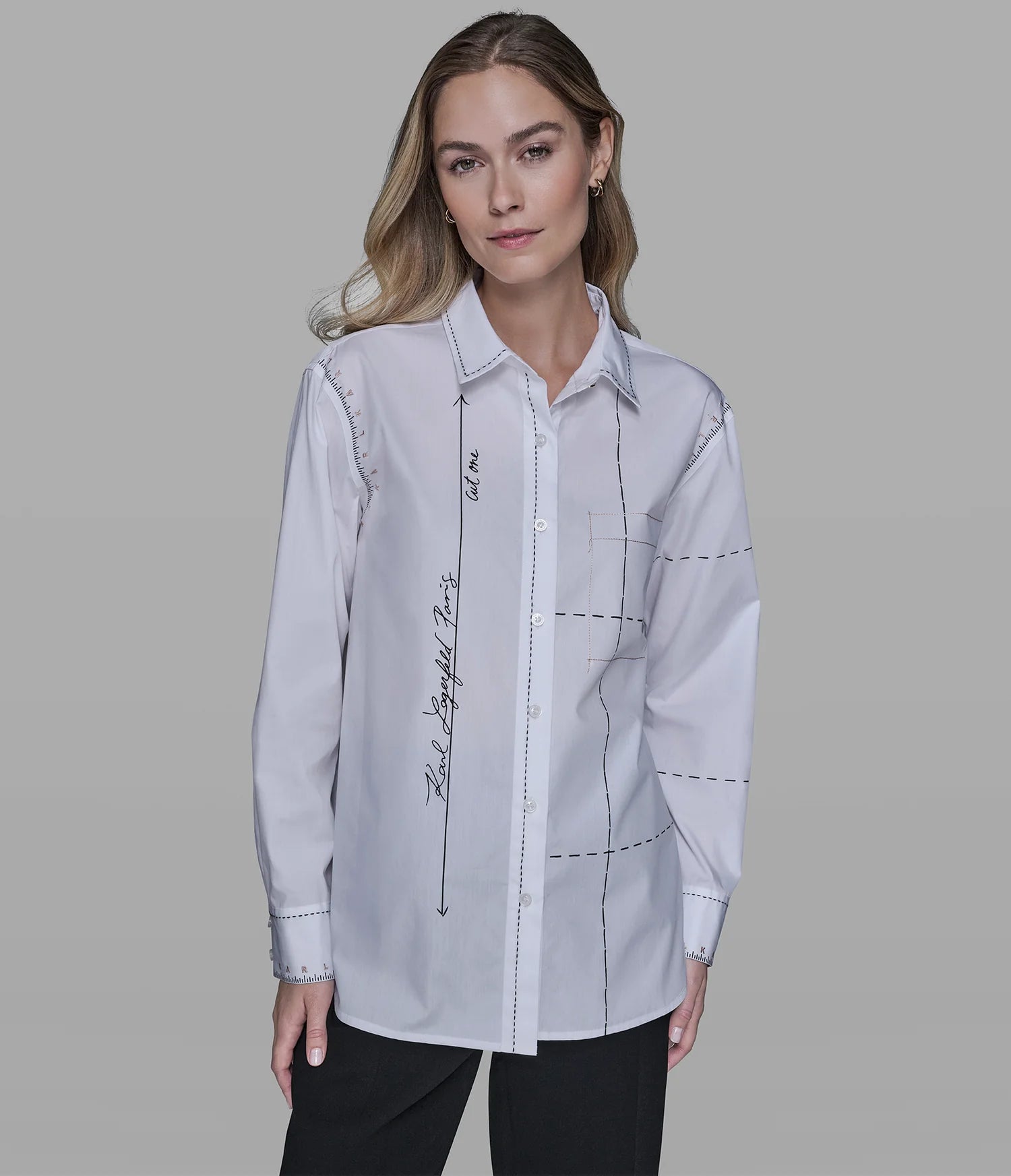 KARL WOMEN'S COTTON POPLIN STITCH SHIRT-White
