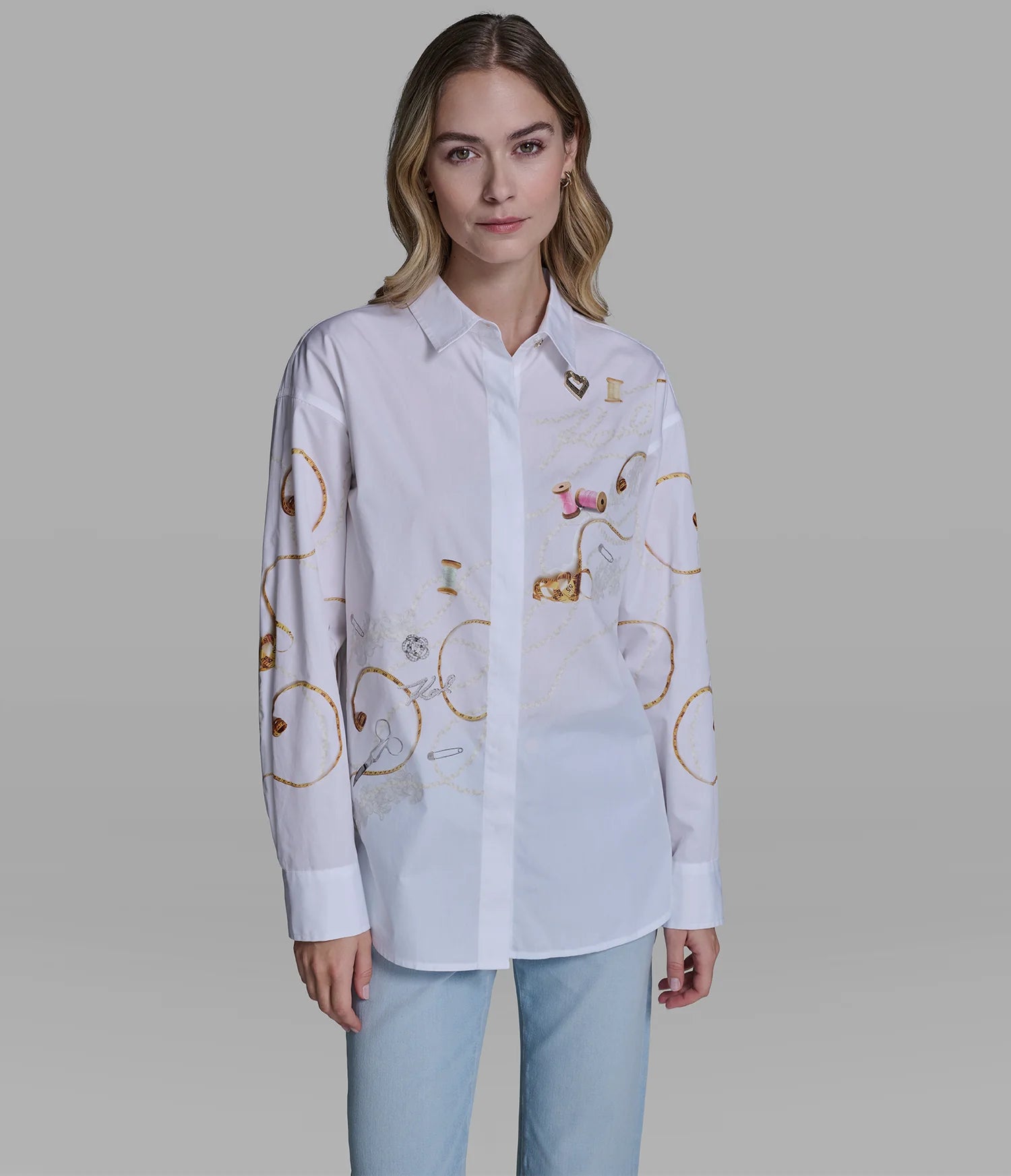 KARL LAGERFELD WOMEN'S COTTON POPLIN ATELIER LOGO SHIRT-White