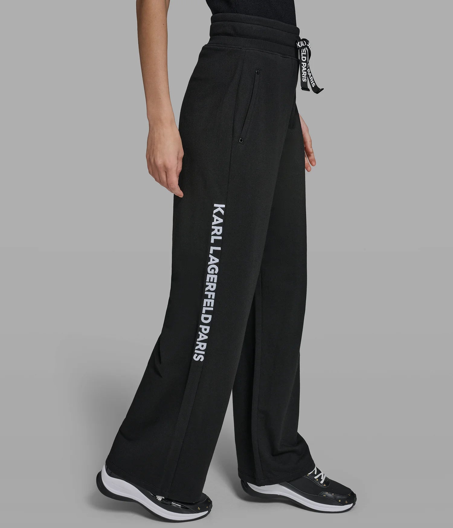 MID-RISE COTTON AND MODAL-BLEND LOGO WIDE-LEG SWEATPANT-Black