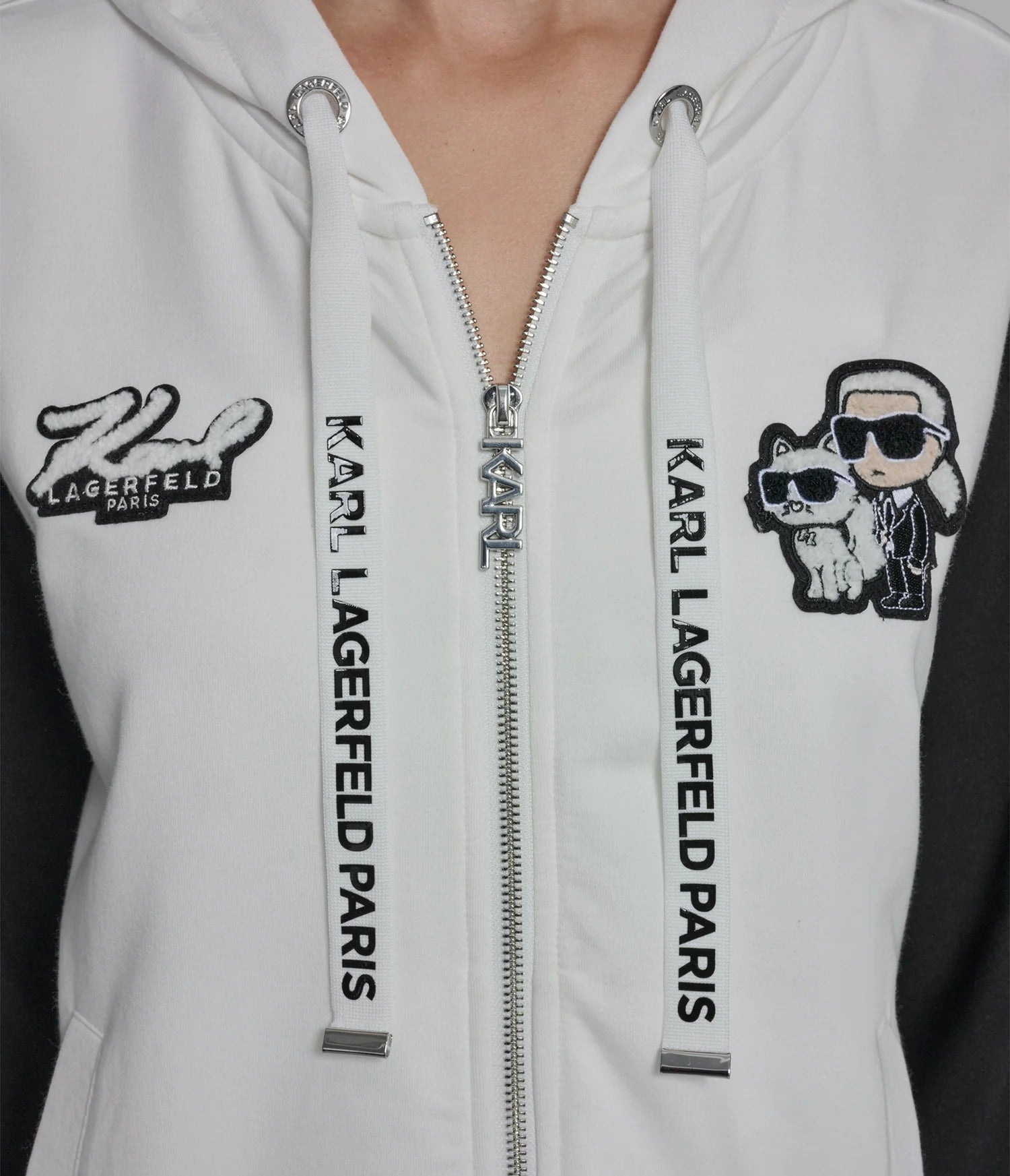 COTTON AND MODAL-BLEND COLOR-BLOCK PATCH VARSITY HOODED JACKET-Soft White
