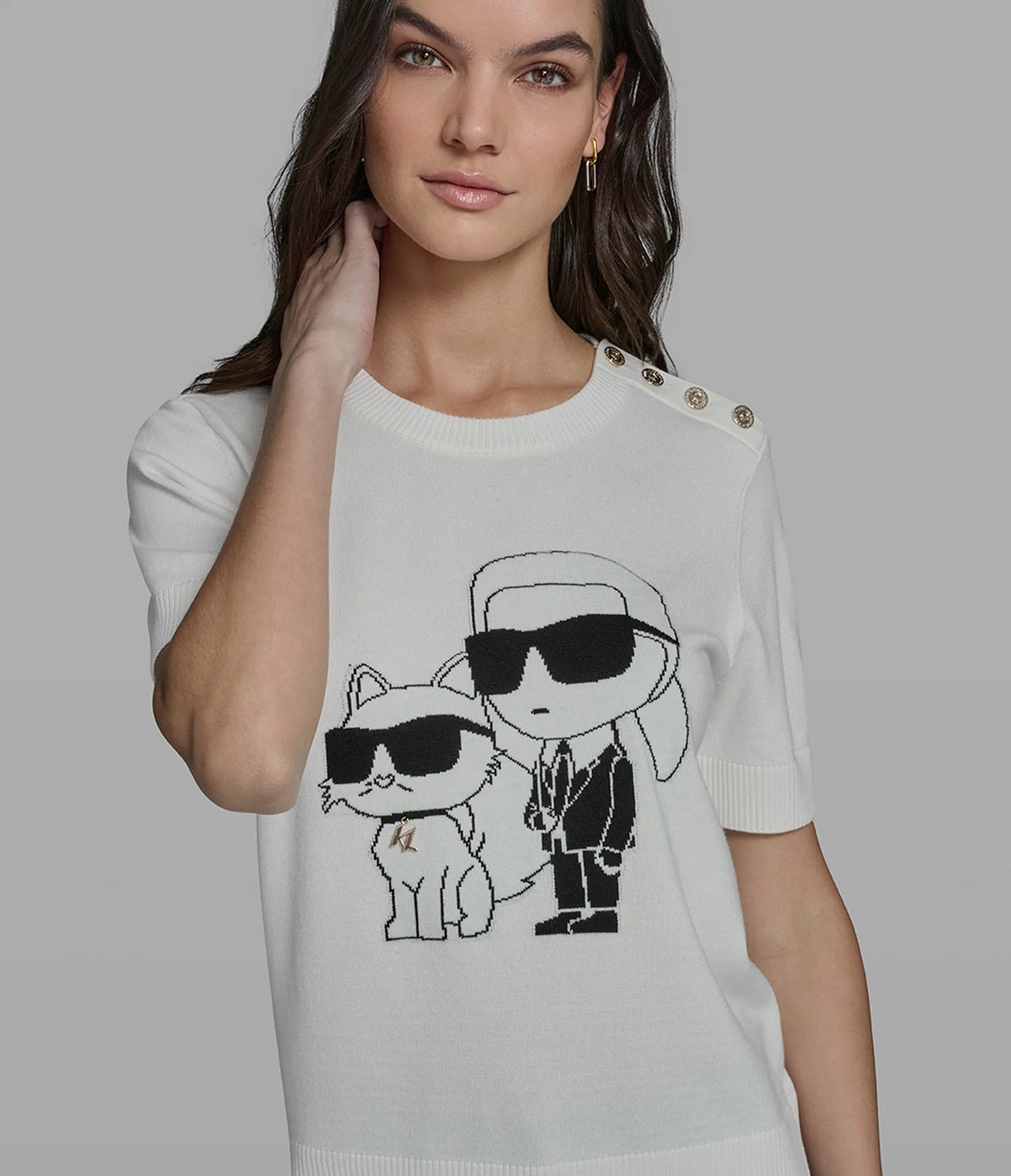 KARL LAGERFELD WOMEN'S ET CHOUPETTE JACQUARD SWEATER-White