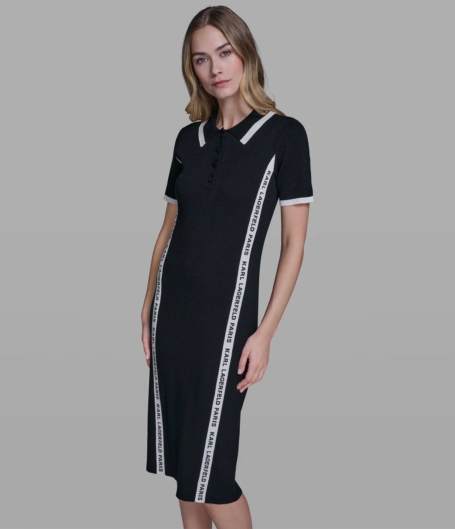 KARL LOGO TRIM SWEATER DRESS-Black