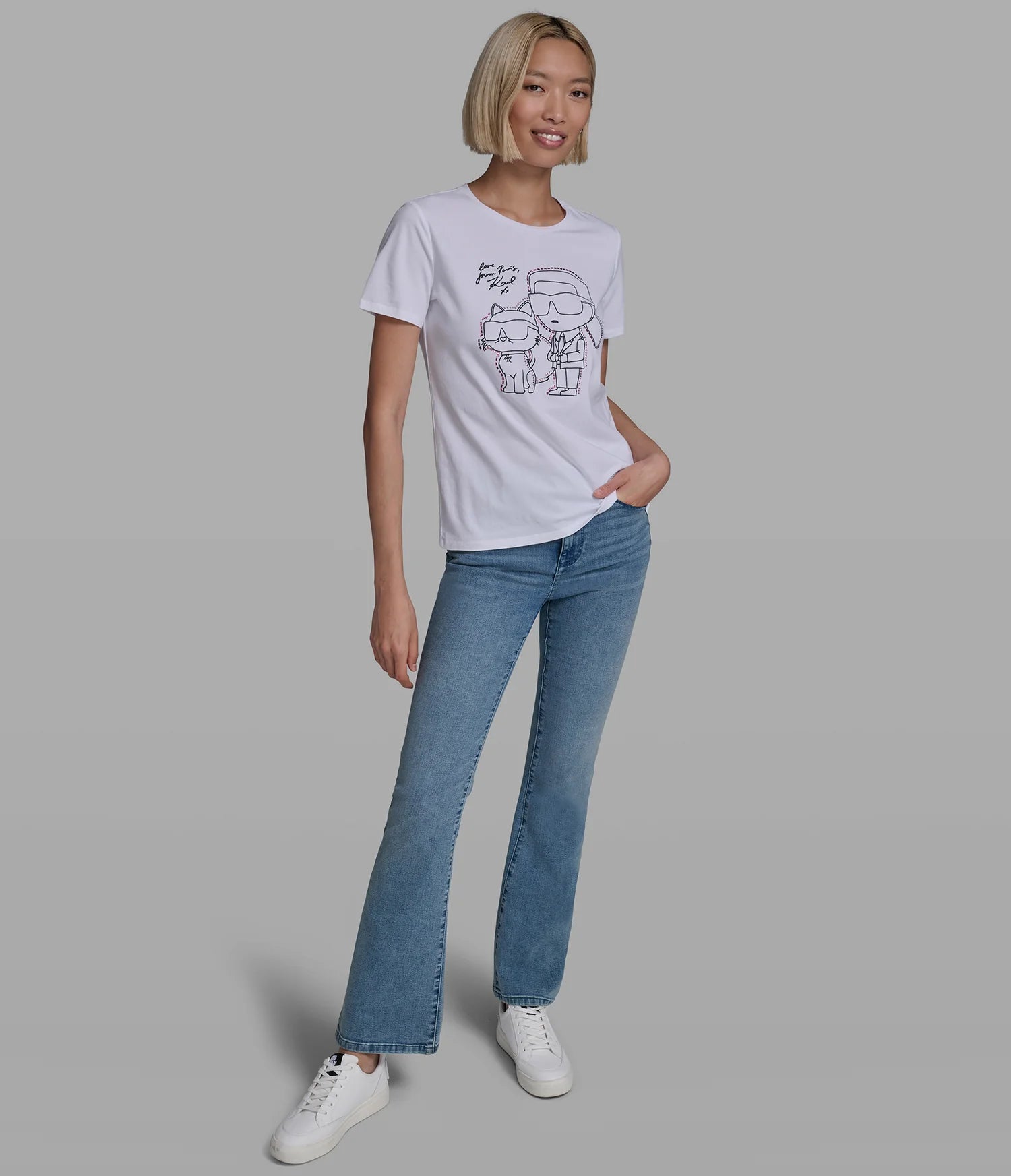 KARL EMBELLISHED DUO OUTLINE TEE-White