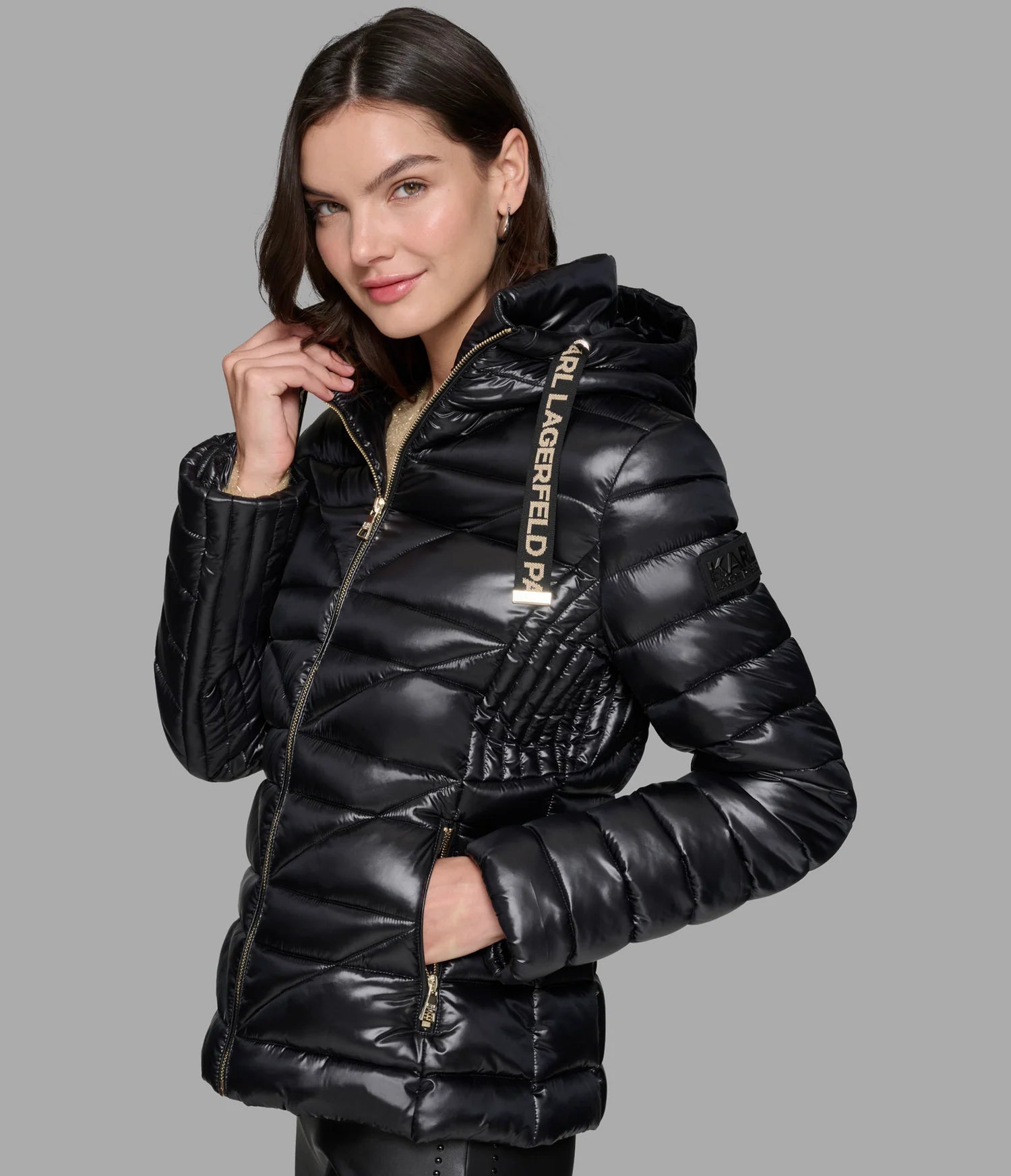Karl Lagerfeld Paris Women's SHORT PUFFER JACKET WITH LOGO black