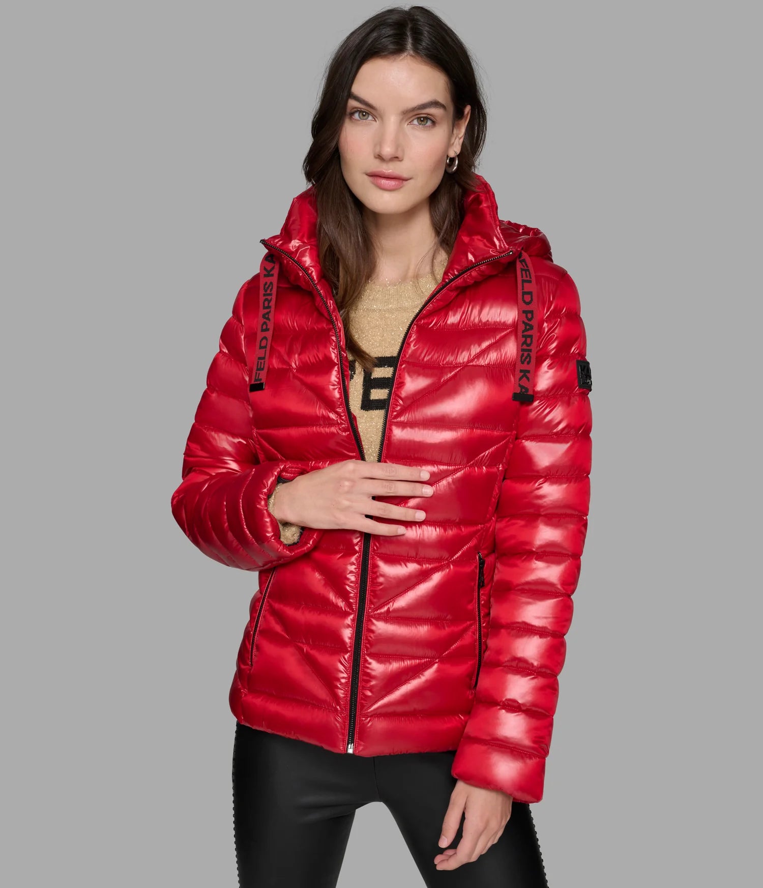 Karl Lagerfeld Paris Women's SHORT PUFFER JACKET WITH LOGO Red