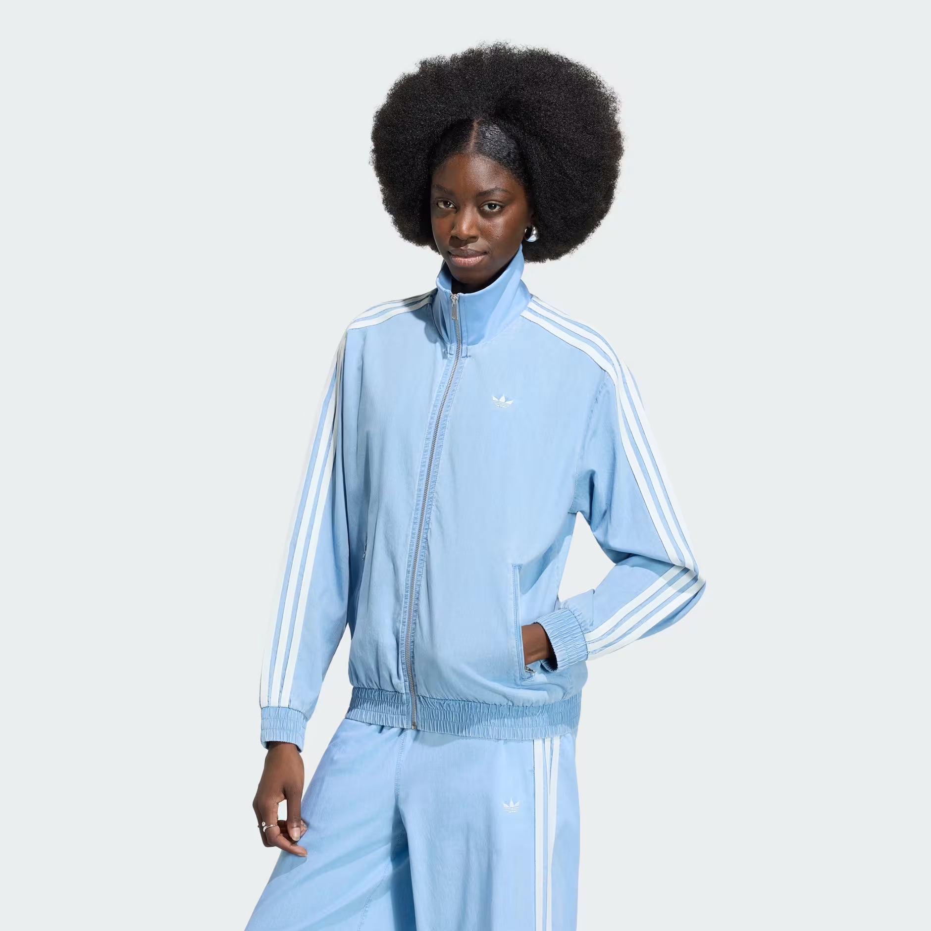 ADIDAS ORIGINALS WOMEN'S SUMMER GLOW LIGHT DENIM FIREBIRD SPORTS JACKET-Blue