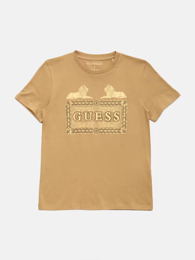 Guess Boys' Elwood Foil Logo Tee (7-16)/ Beige