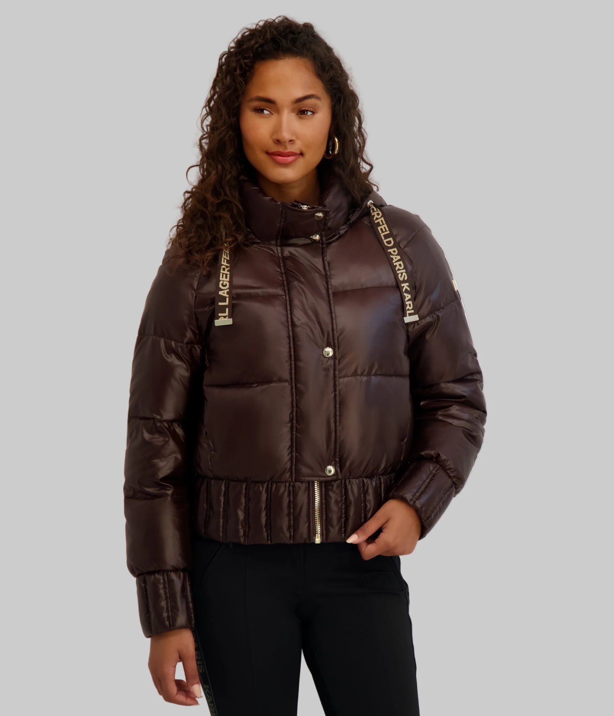 Karl Lagerfeld Paris Women's CROPPED PUFFER Chocolate