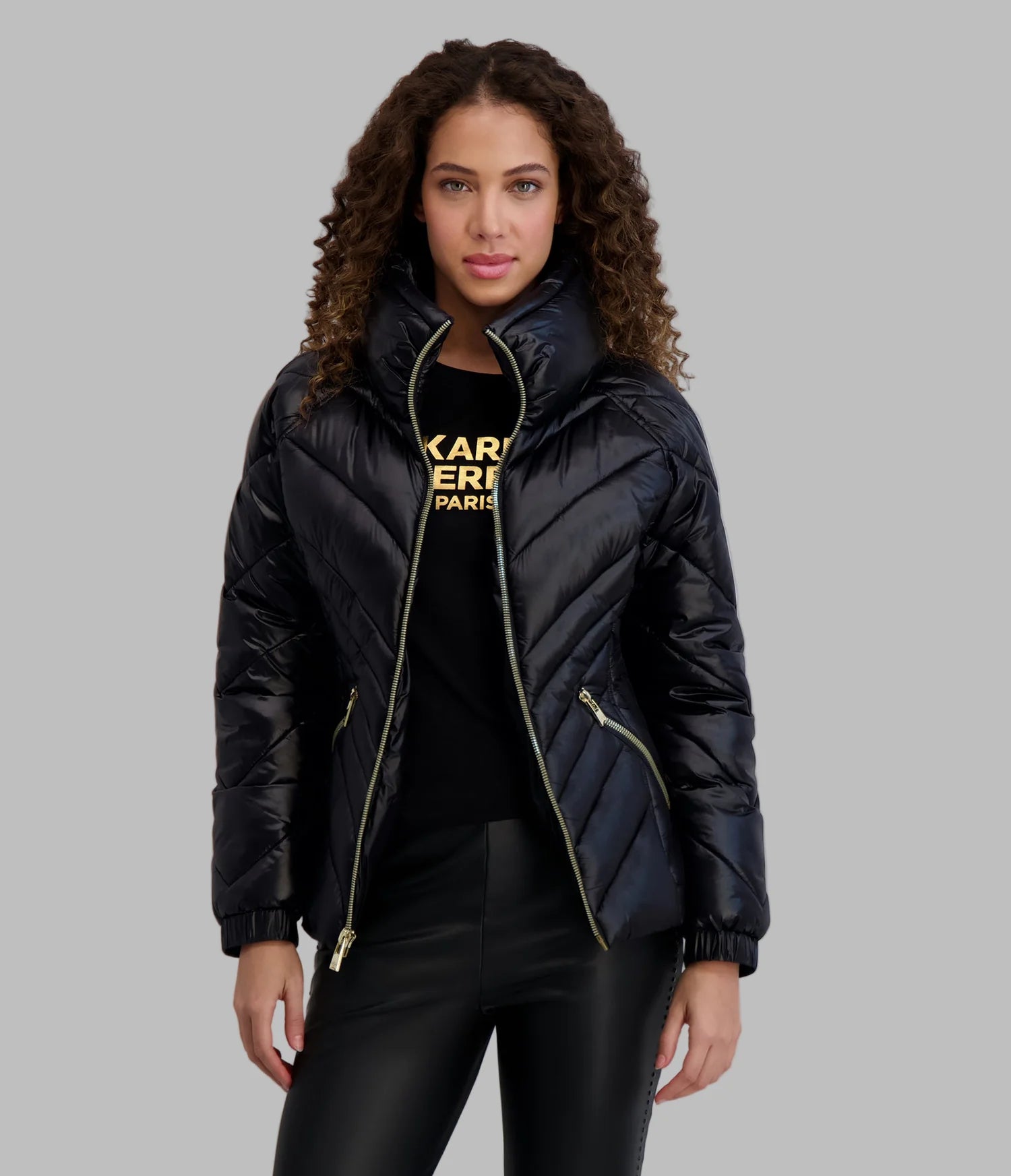 Karl Lagerfeld Paris Women's PILLOW COLLAR PUFFER JACKET Black