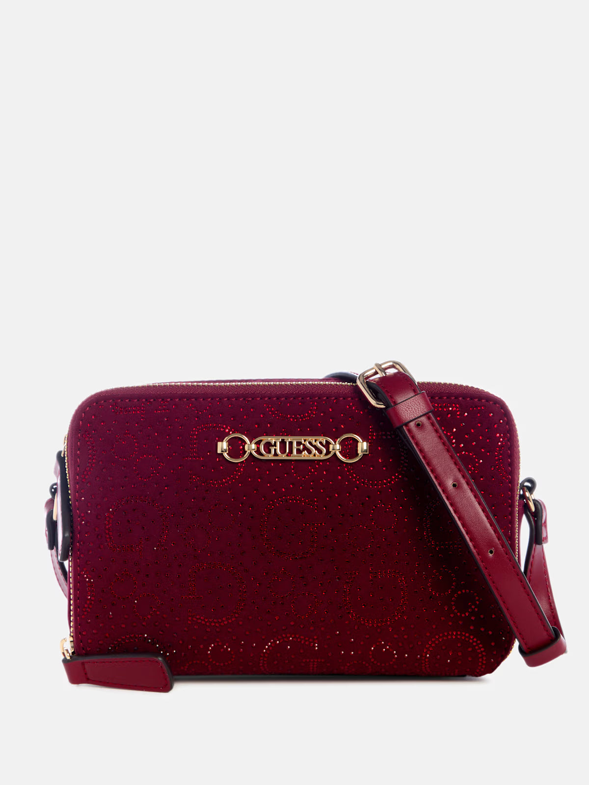 Women's Guess Avelina Avelina Rhinestone Logo Double-Zip Crossbody Red
