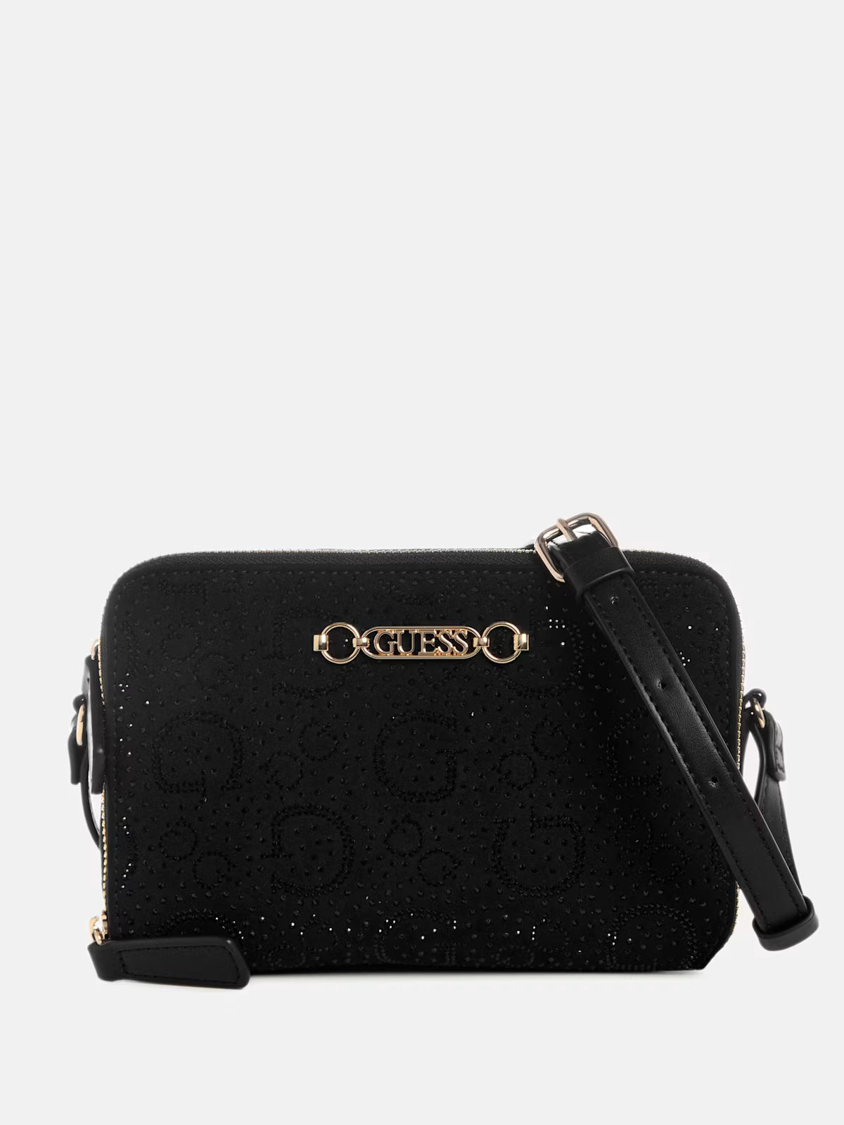 Women's Guess Avelina Avelina Rhinestone Logo Double-Zip Crossbody Black