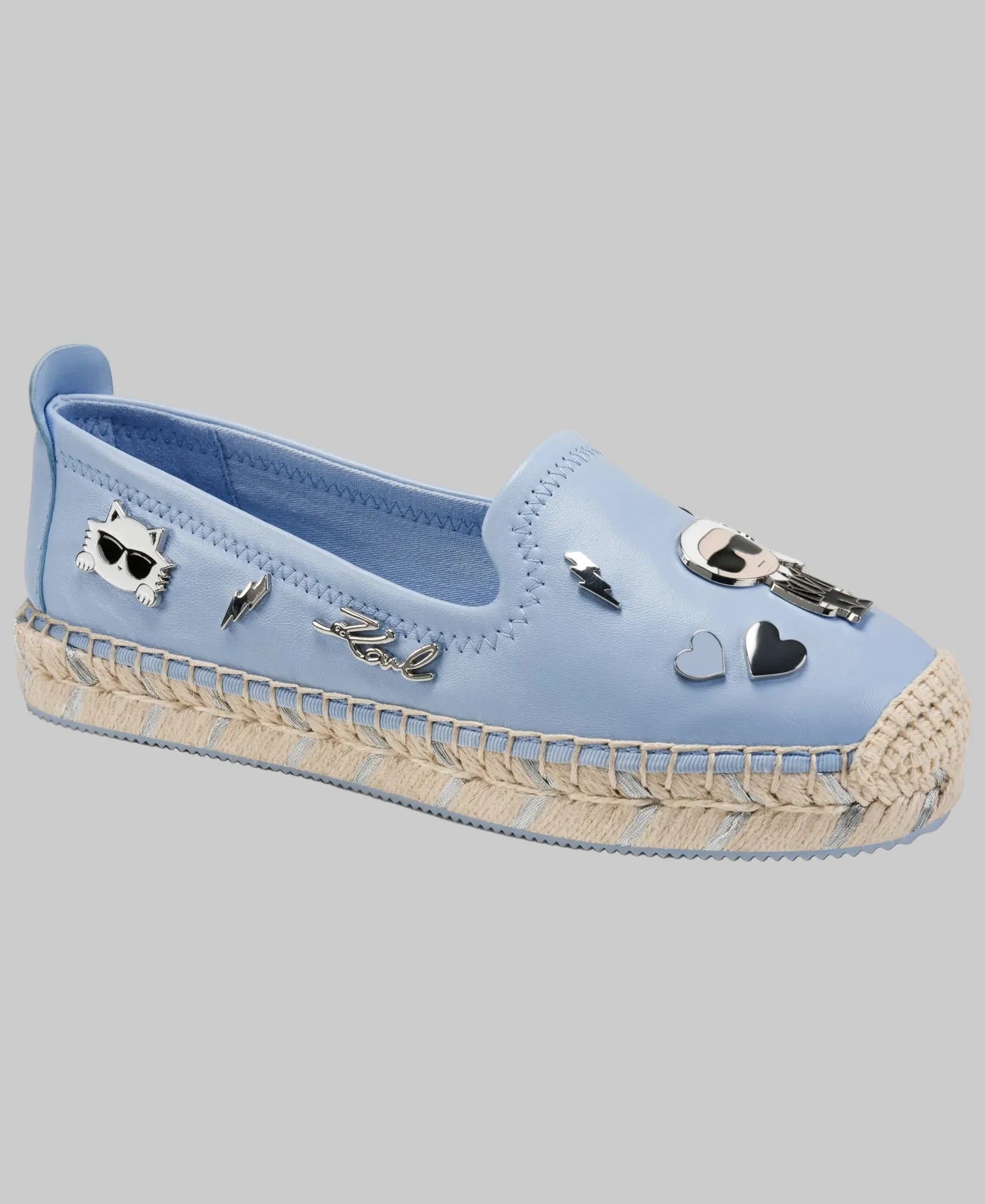 MICHAELA LEATHER PIN SLIP-ON FLAT ESPADRILLE-Light Blue