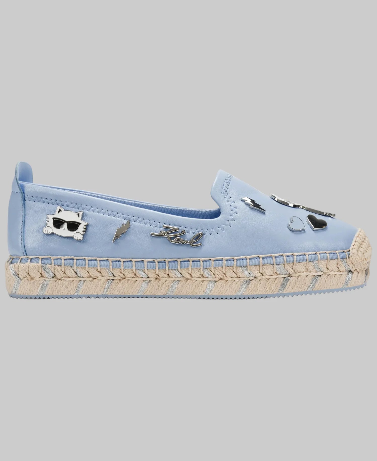 MICHAELA LEATHER PIN SLIP-ON FLAT ESPADRILLE-Light Blue