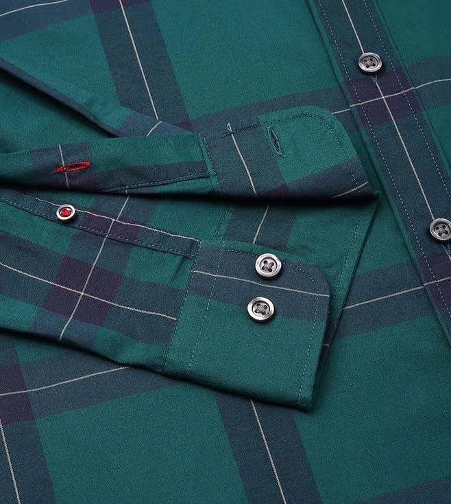TOMMY HILFIGER MENS' Cypress Green Checks Slim Fit Shirt