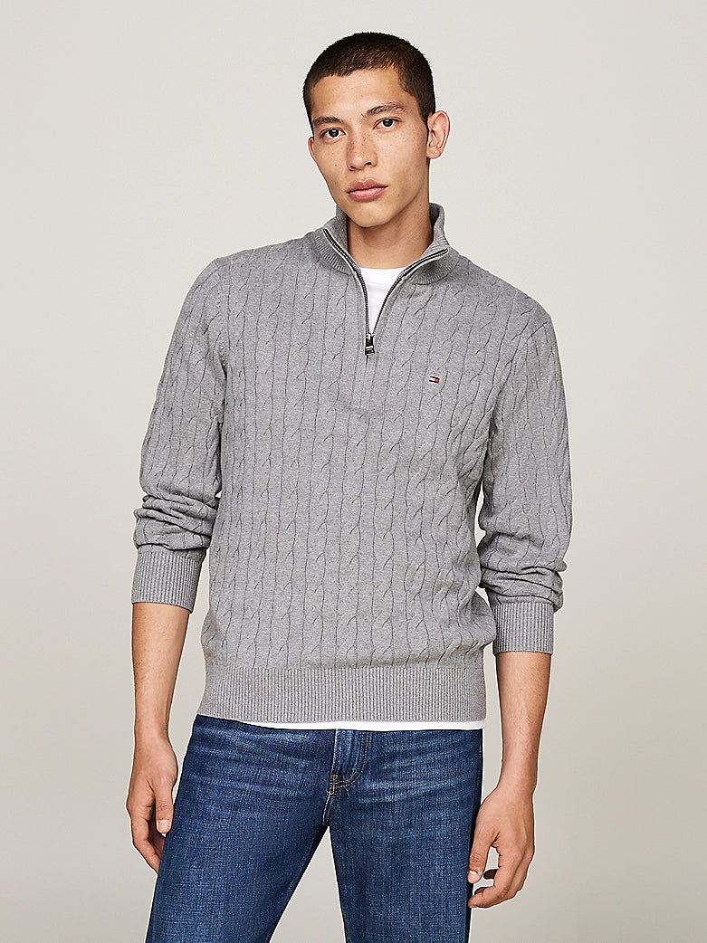TOMMY MENS' Cable Knit Half-Zip Jumper