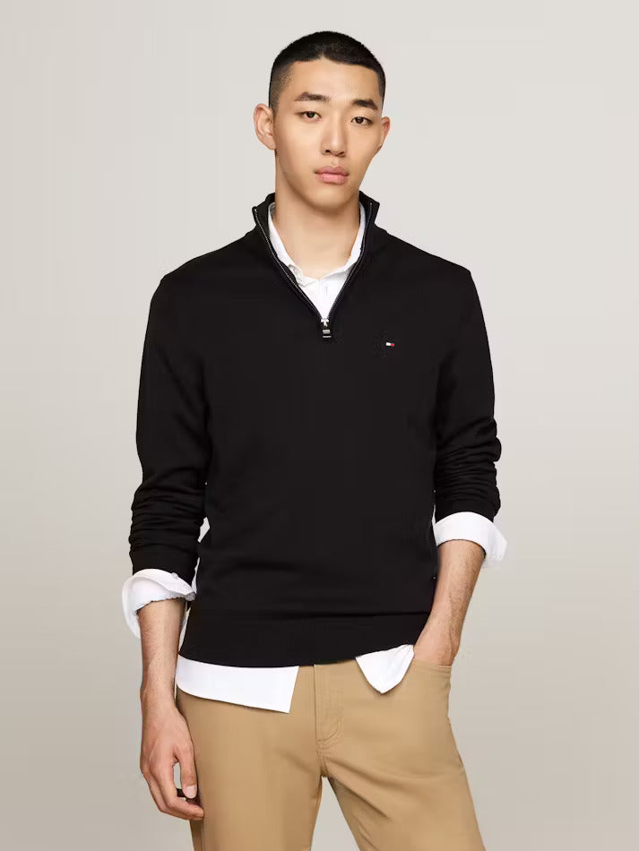 Men Tommy Half-Zip Mock Turtleneck Jumper/ BLACK