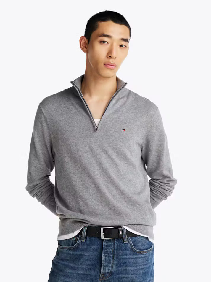 Men Tommy Half-Zip Mock Turtleneck Jumper/ grey