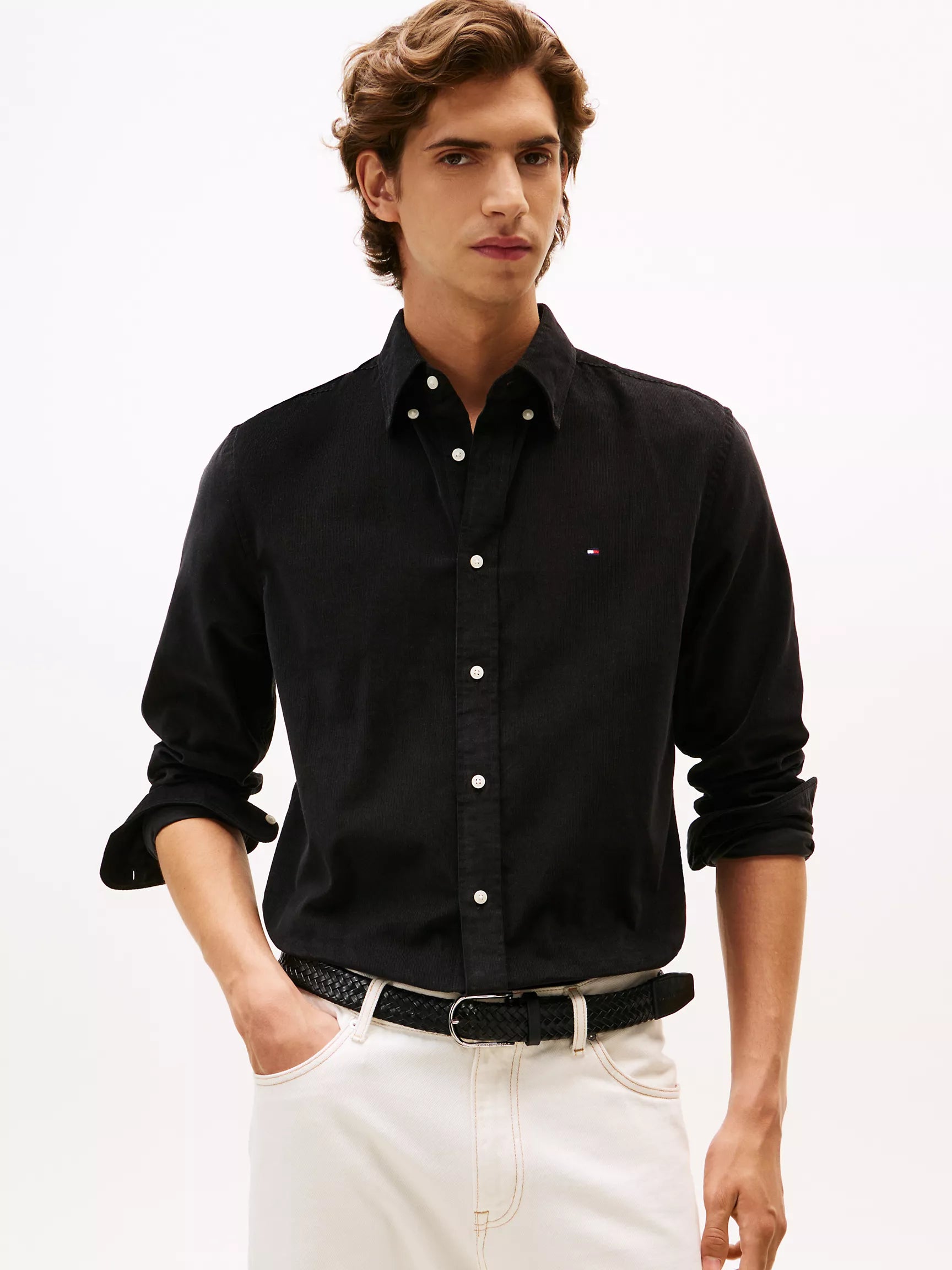 Tommy MENS' Regular Fit Corduroy Shirt BLACK