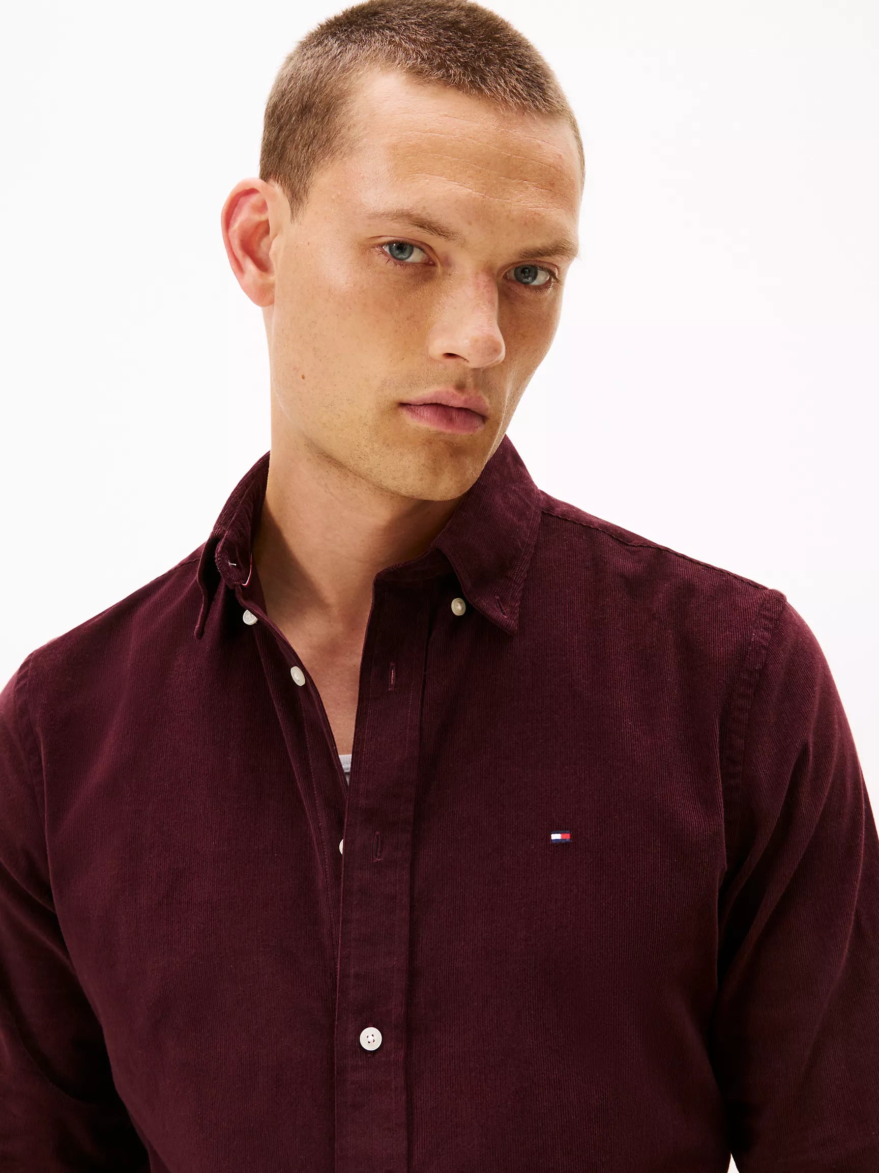 Tommy MENS' Regular Fit Corduroy Shirt Deep Burgundy