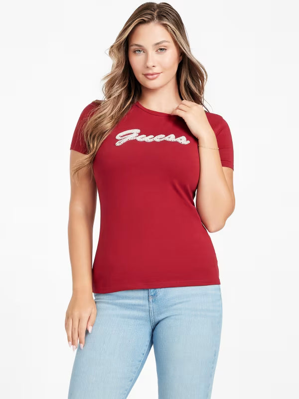 GUESS WOMENS' Eco Perla Logo Tee/ RED